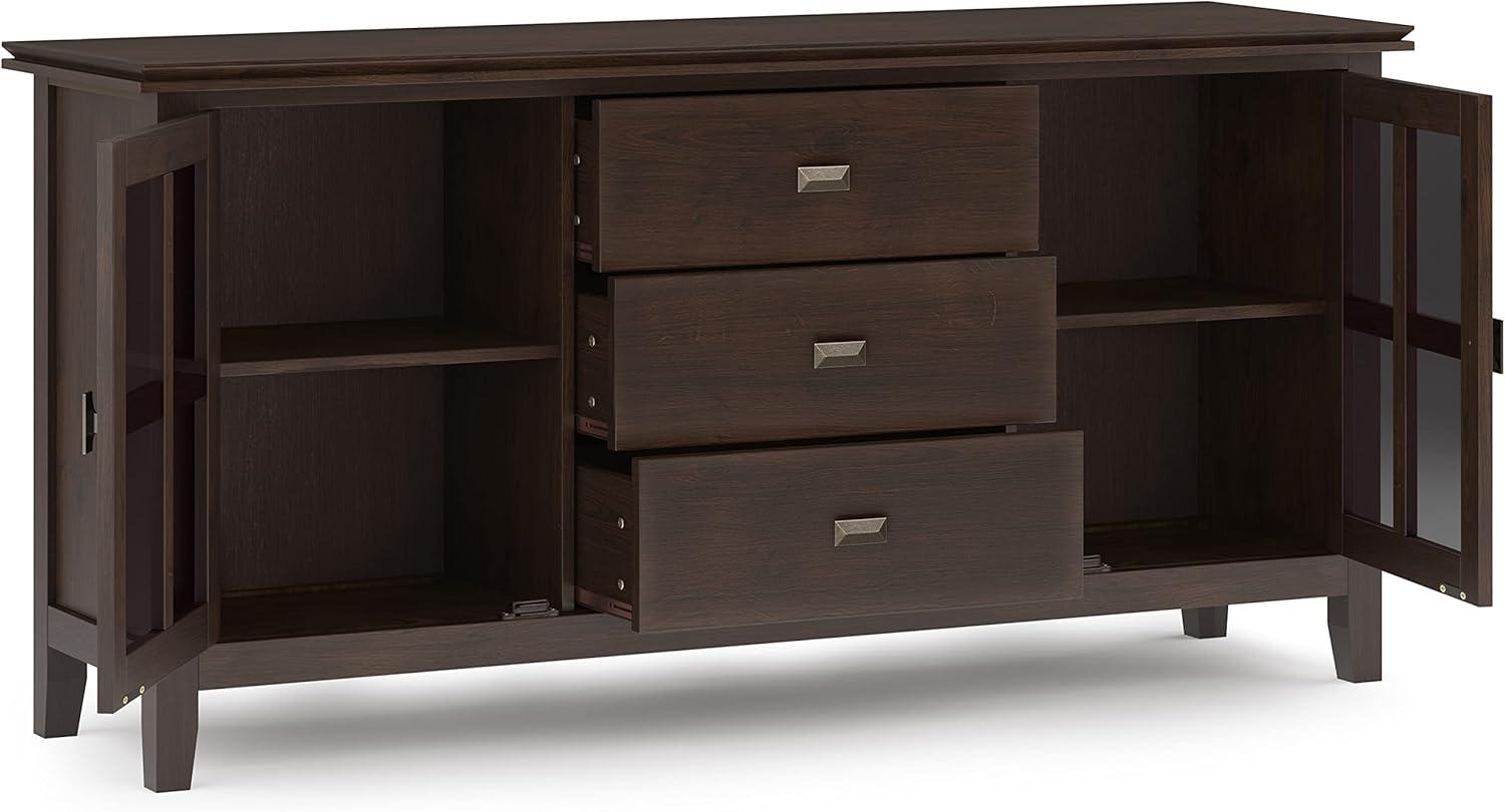 Simpli Home Artisan Solid Wood Large Sideboard Buffet In Dark Chestnut Brown