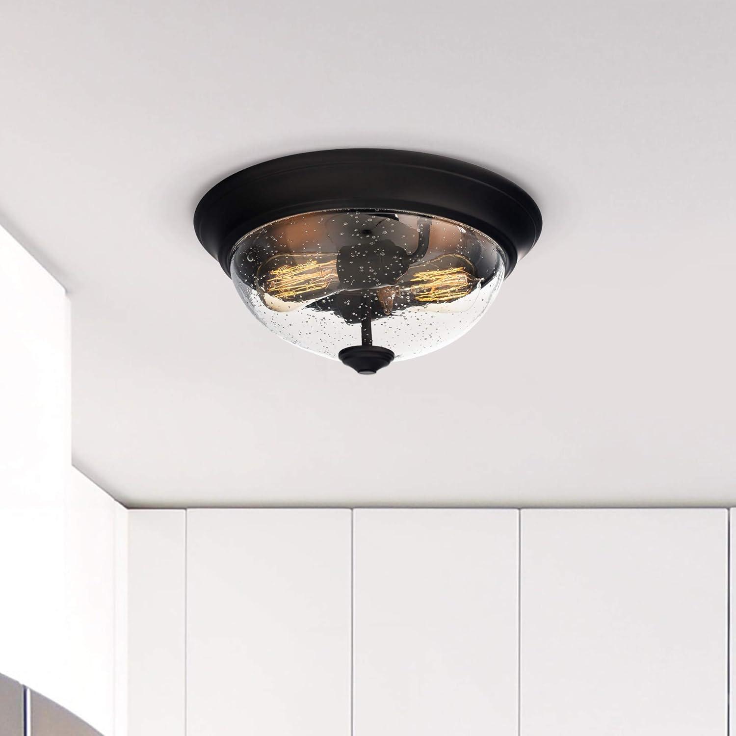 Prominence Home 51381 Designer Series Flushmount Lighting, 13" Seeded Glass, Low Profile, Bronze
