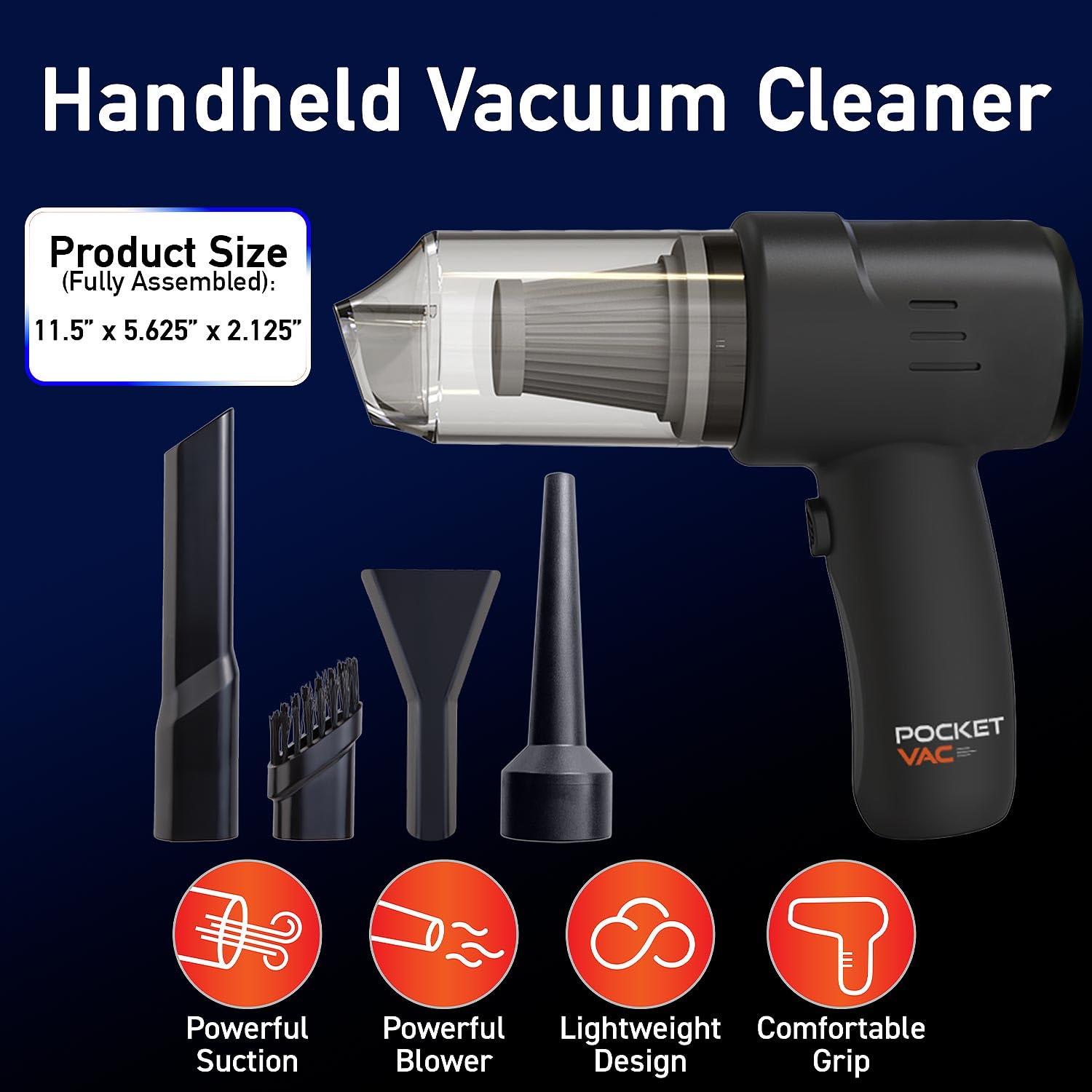 Pocket Vac Rechargeable Handheld Vacuum with Accessories - New - Cordless - Portable - As Seen on TV