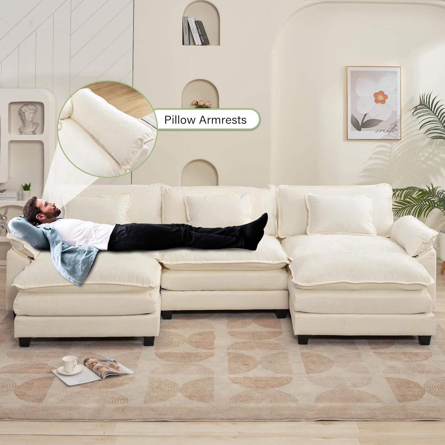 Carbaugh 154" Oversized U Shaped Sectional Sofa, Comfy Cloud Couch Deep Sectional Sofa with Ottomans for Living Room
