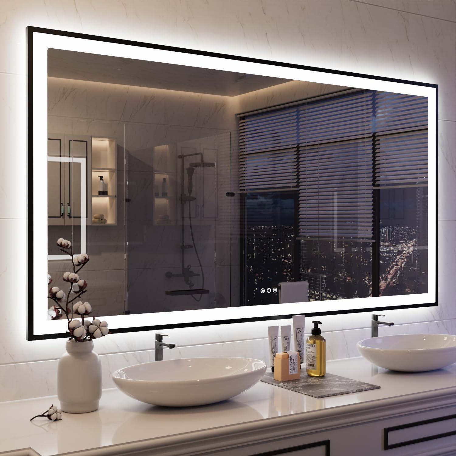 Aevar Super Bright Front & Back LED Lighted Anti-Fog Aluminum Alloy Framed Tempered Glass Bathroom/Vanity Mirror with ETL & 3-Year Warranty