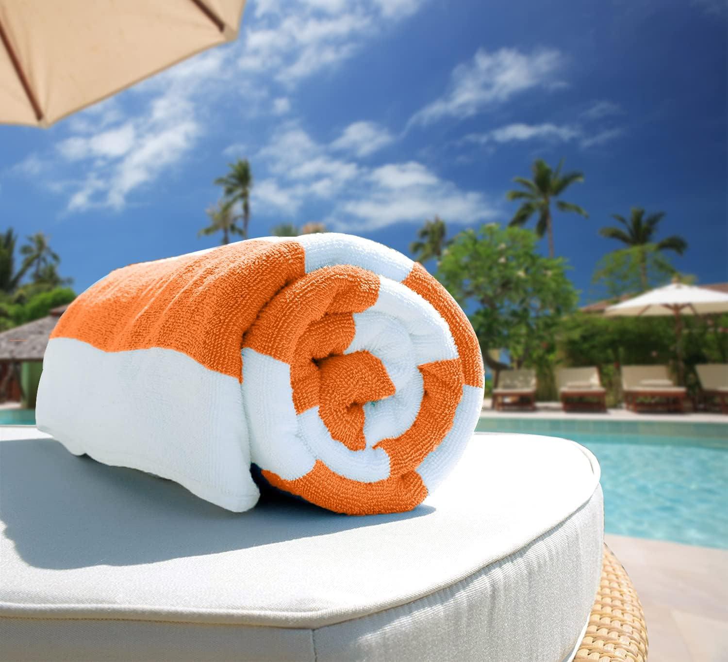 American Soft Linen Beach Towel, 100% Cotton Cabana Striped Beach Towel, 30 in by 60 in Soft Absorbent Beach Pool Towel
, Orange