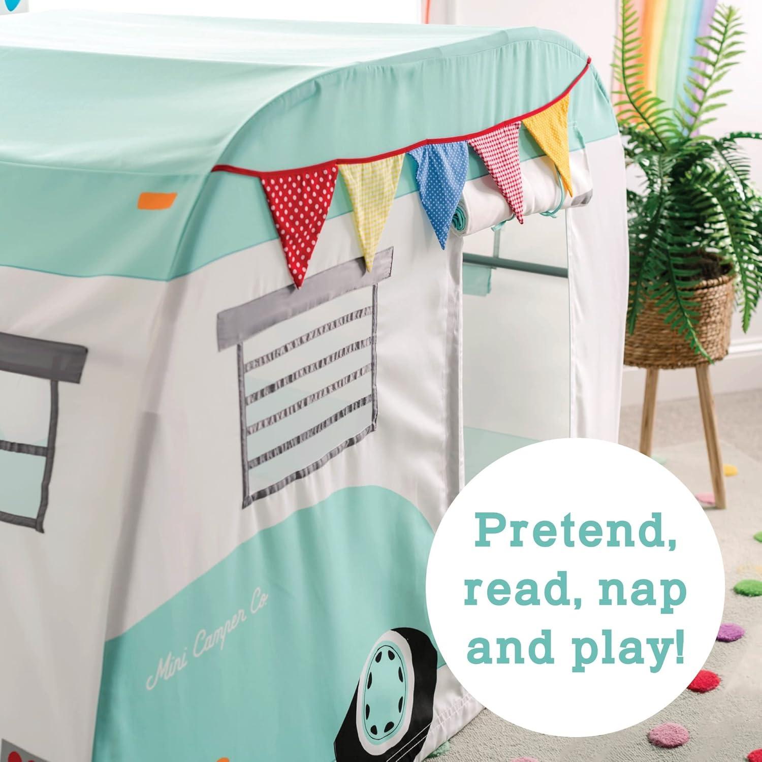 Retro Cotton Canvas Camper Playhouse with Colorful Banners