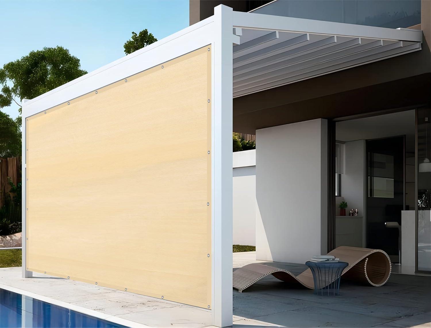 Shatex 90% Shade Fabric Sun Shade Cloth 12’ x 20’ Wheat Taped Edge with Grommets Sun-Block Mesh Shade for Pergola Cover Canopy,12 Bungee Balls