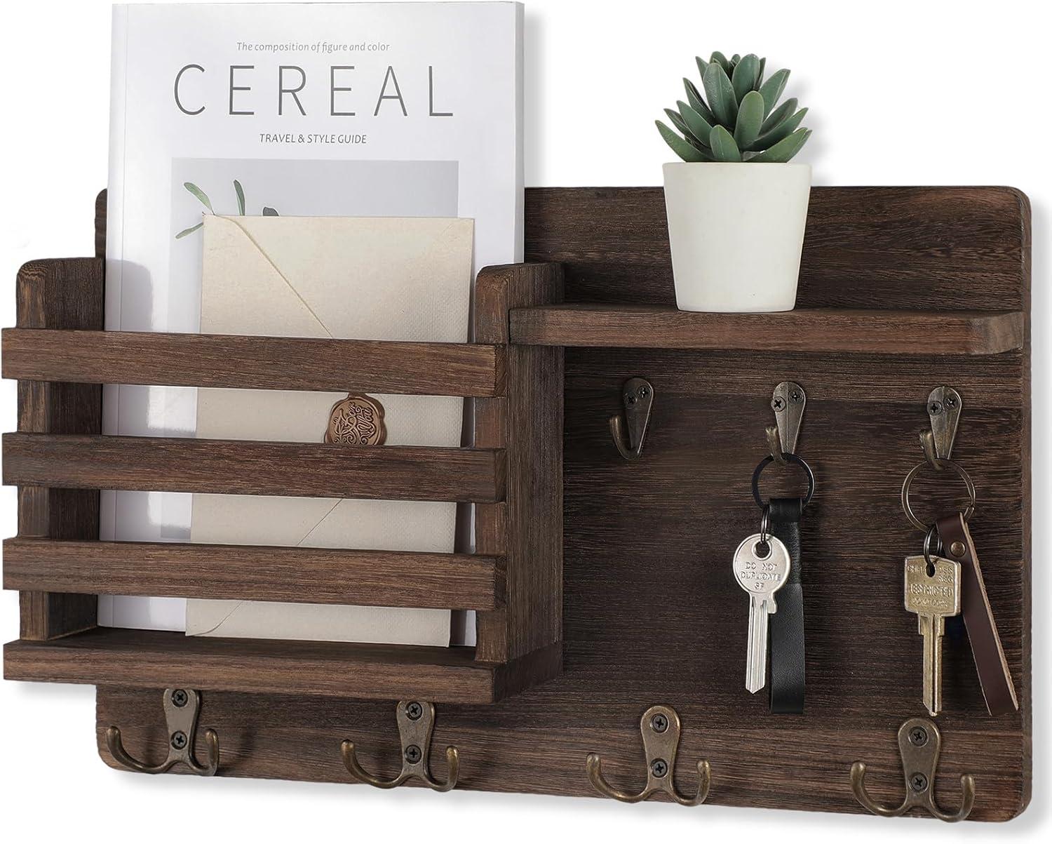 ENAMOST Mail Holder For Wall Mail Organizer With Key Hooks With Floating Shelf