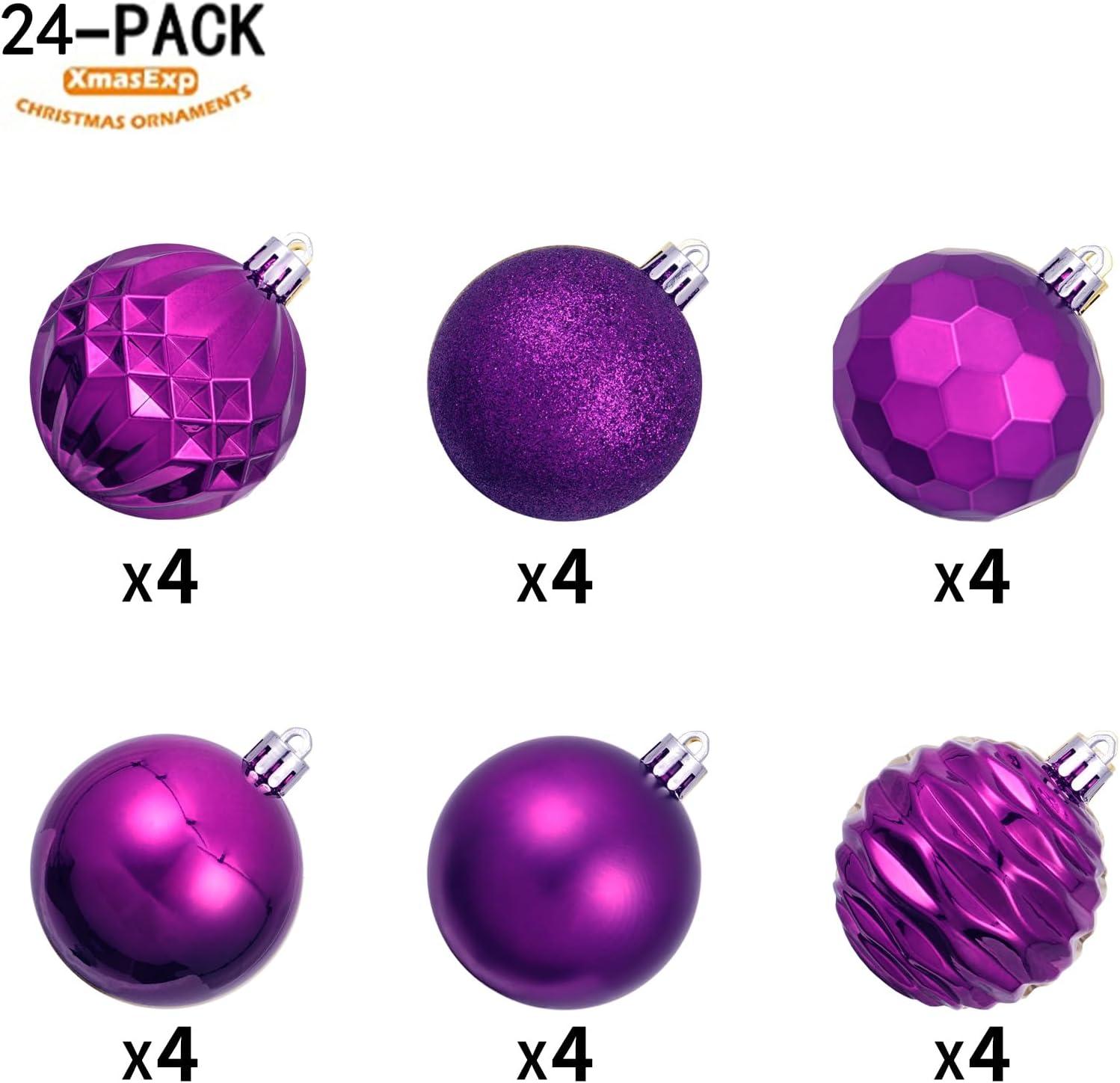 Purple Shatterproof Plastic Christmas Ball Ornaments Set