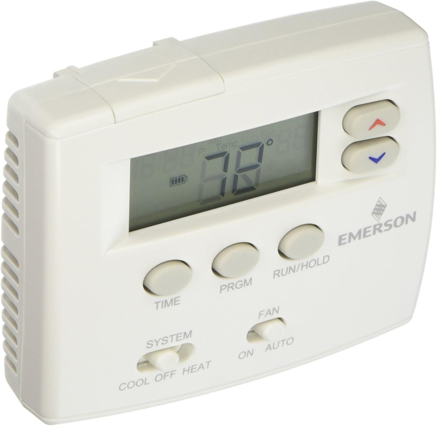 Emerson White Programmable Digital Thermostat with Blue Screen