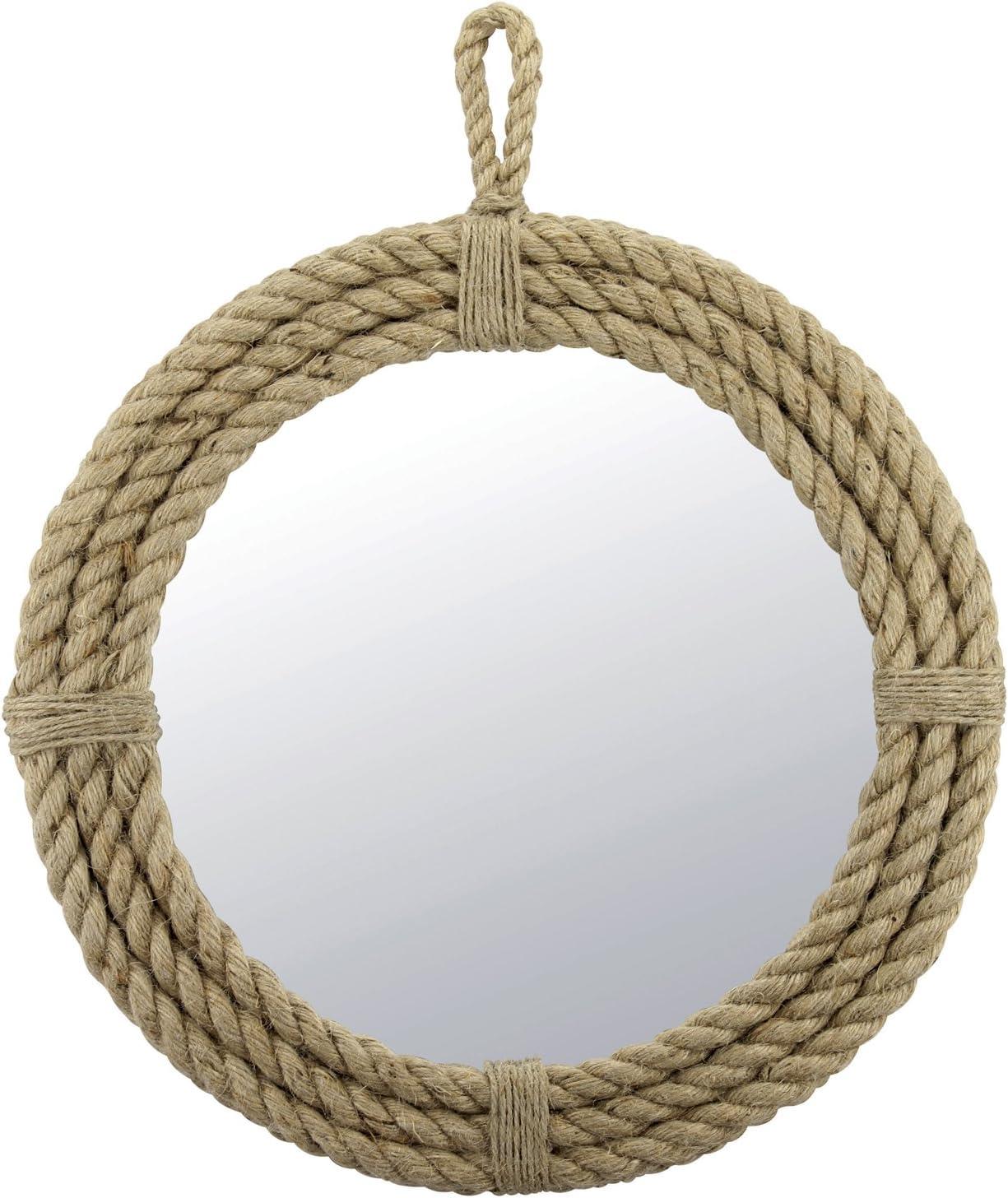 Nautical Charm 16.5" Round Rope-Wrapped Wall Mirror with Hanging Loop