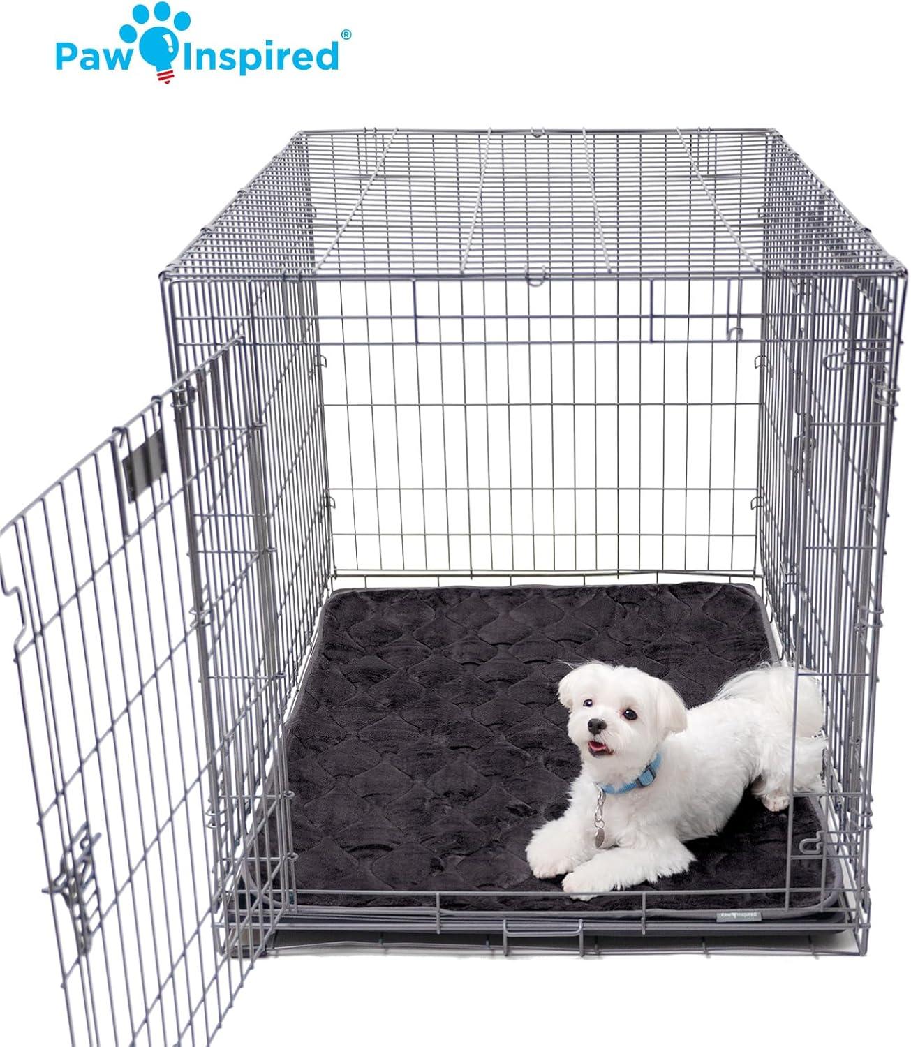 Paw Inspired Washable Padded 42" Crate Mats for Dogs | 41" x 28" Size, Fits 42-inch Kennels | Anti-Slip, Leakproof, Waterproof, Reusable Plush Pet Pads (Gray)