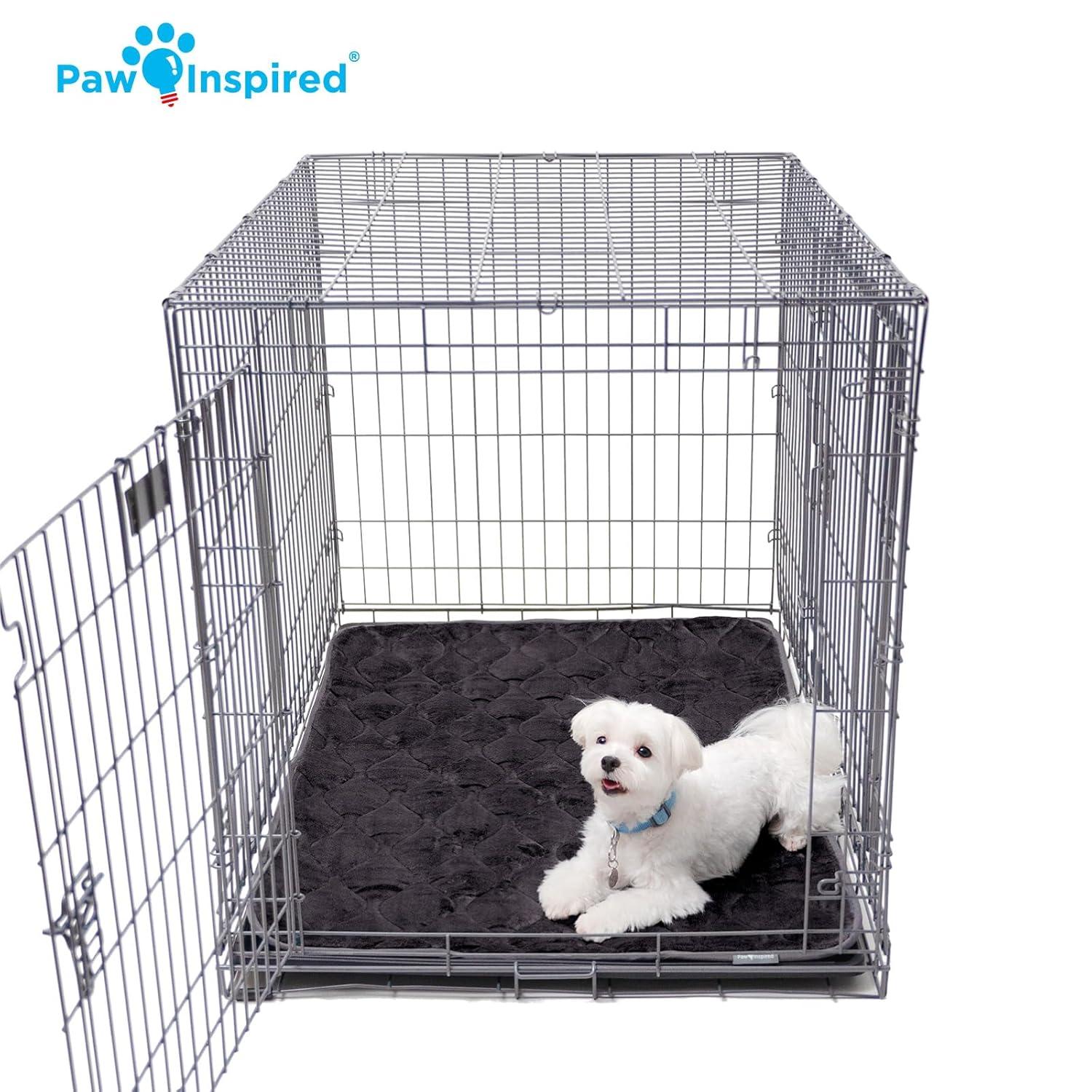 Paw Inspired Washable Padded 42" Crate Mats for Dogs | 41" x 28" Size, Fits 42-inch Kennels | Anti-Slip, Leakproof, Waterproof, Reusable Plush Pet Pads (Gray)