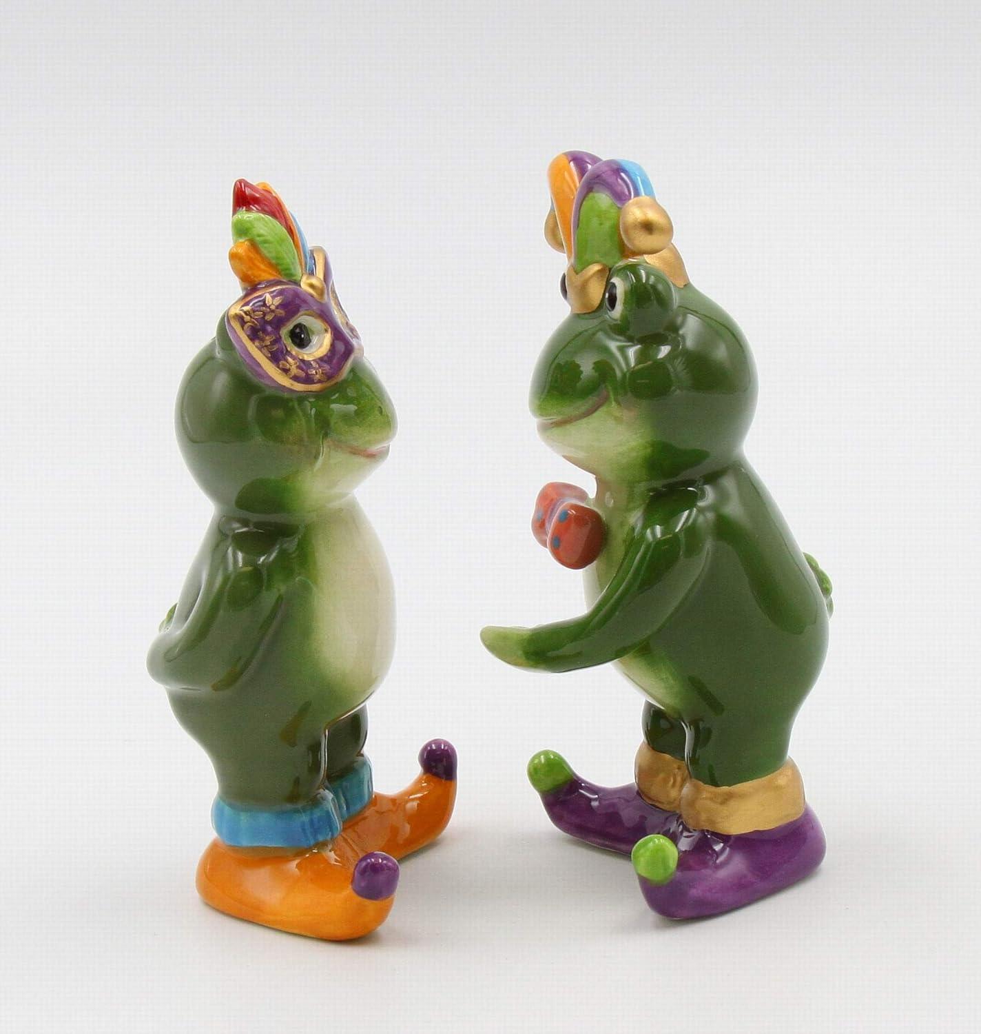 Mardi Gras Ceramic Frog Salt and Pepper Shakers Kitchen Gift Set