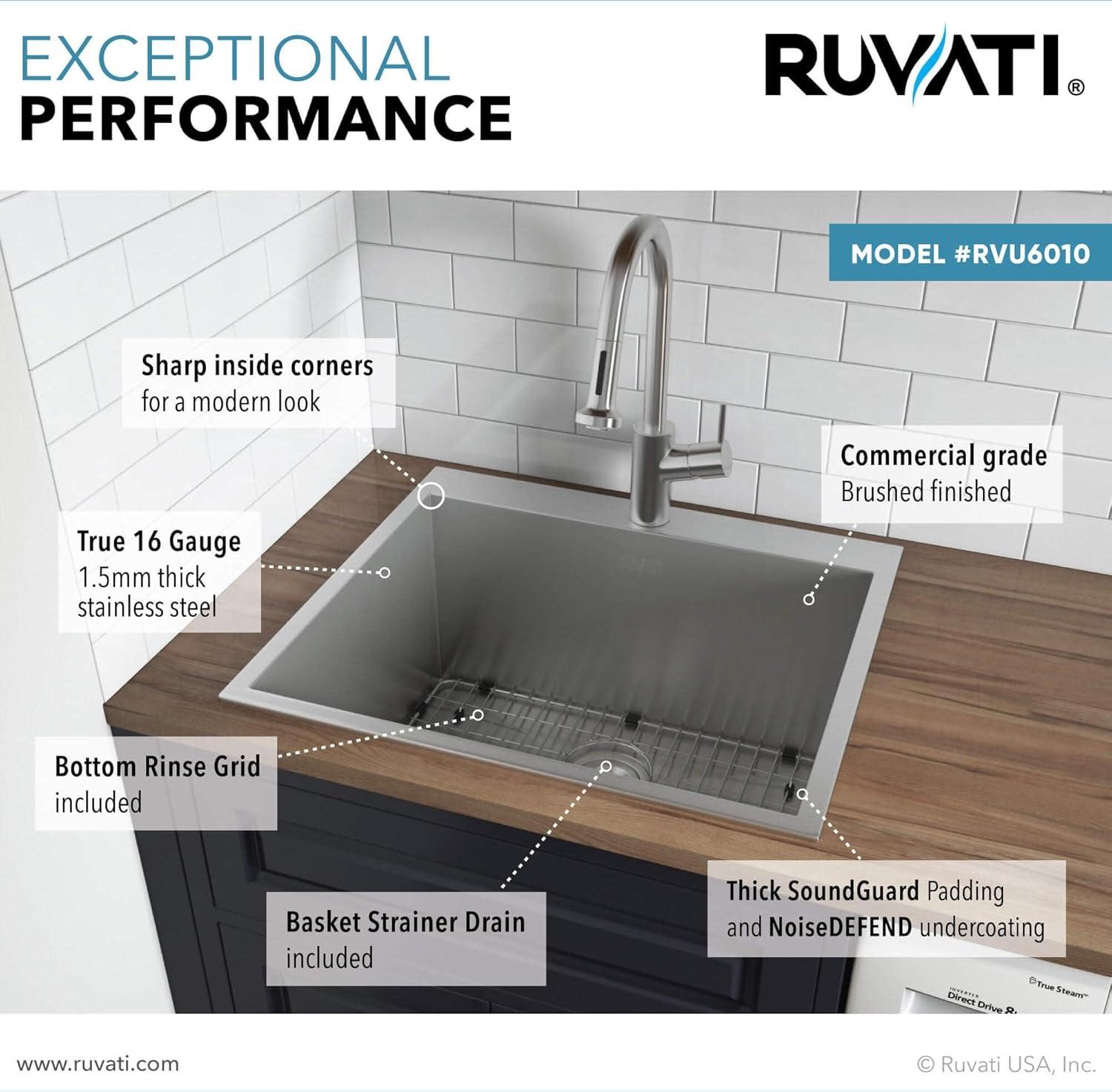 Ruvati Topmount Laundry Utility Sink 25" x 22" x 12" Deep 16 Gauge Stainless Steel