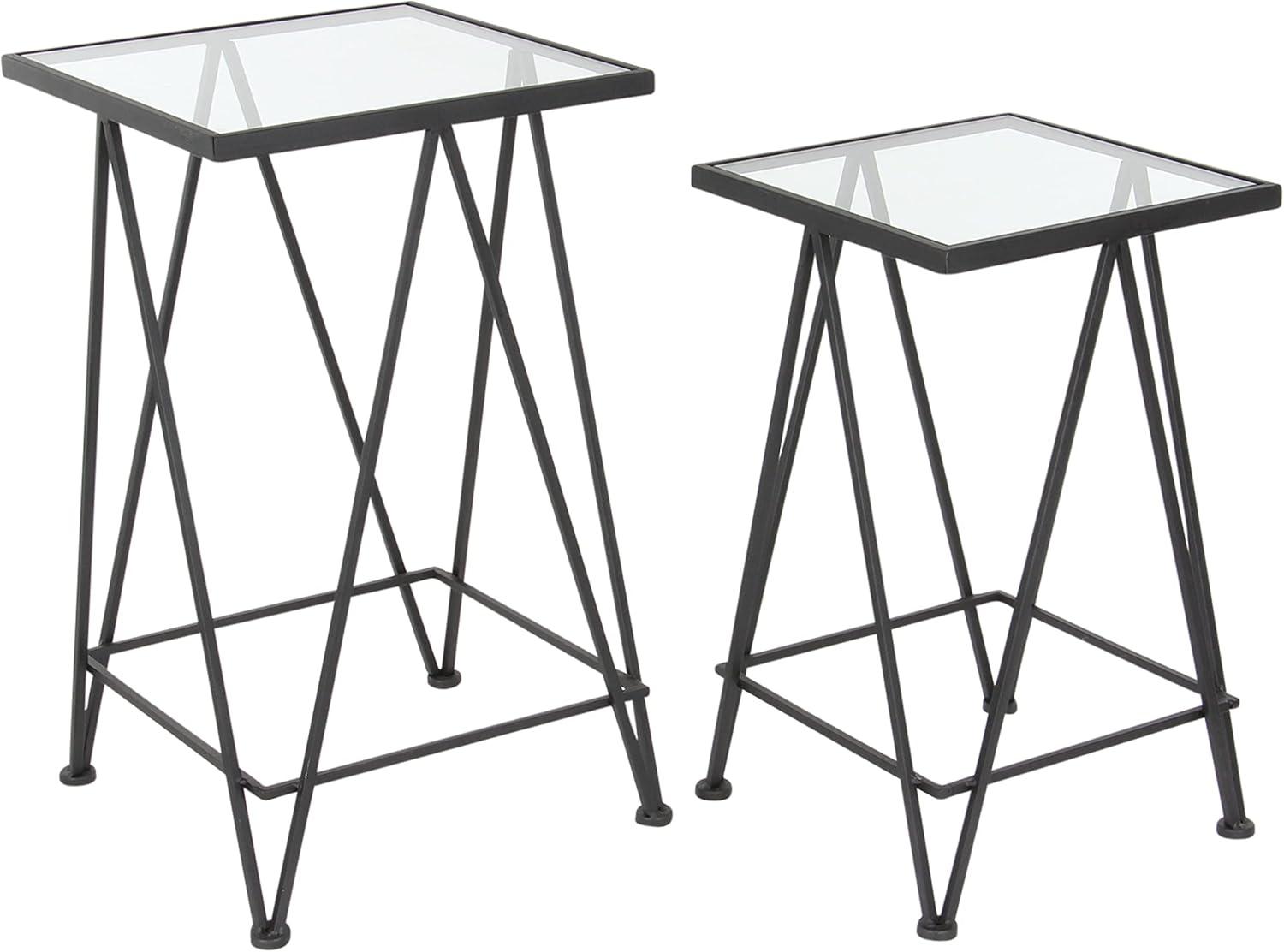 DecMode 15" x 26" Gold Metal Accent Table with Mirrored Glass Top, 2-Pieces