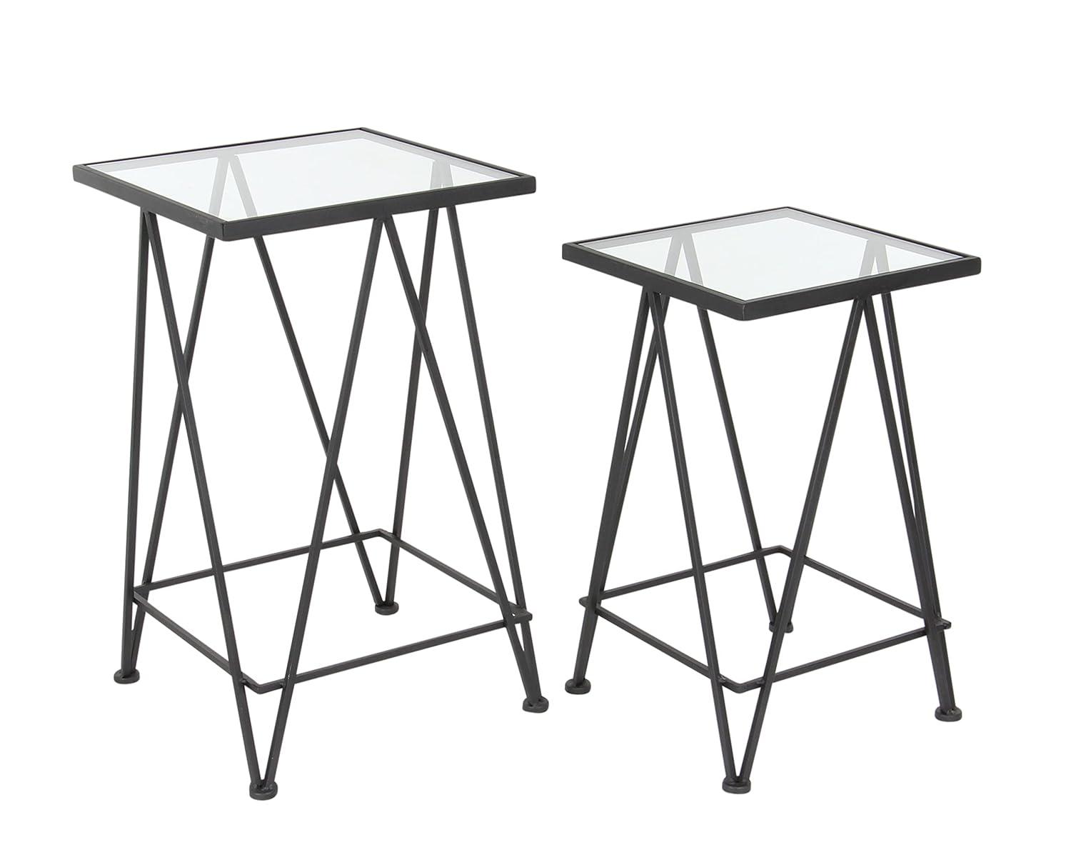 DecMode 15" x 26" Gold Metal Accent Table with Mirrored Glass Top, 2-Pieces