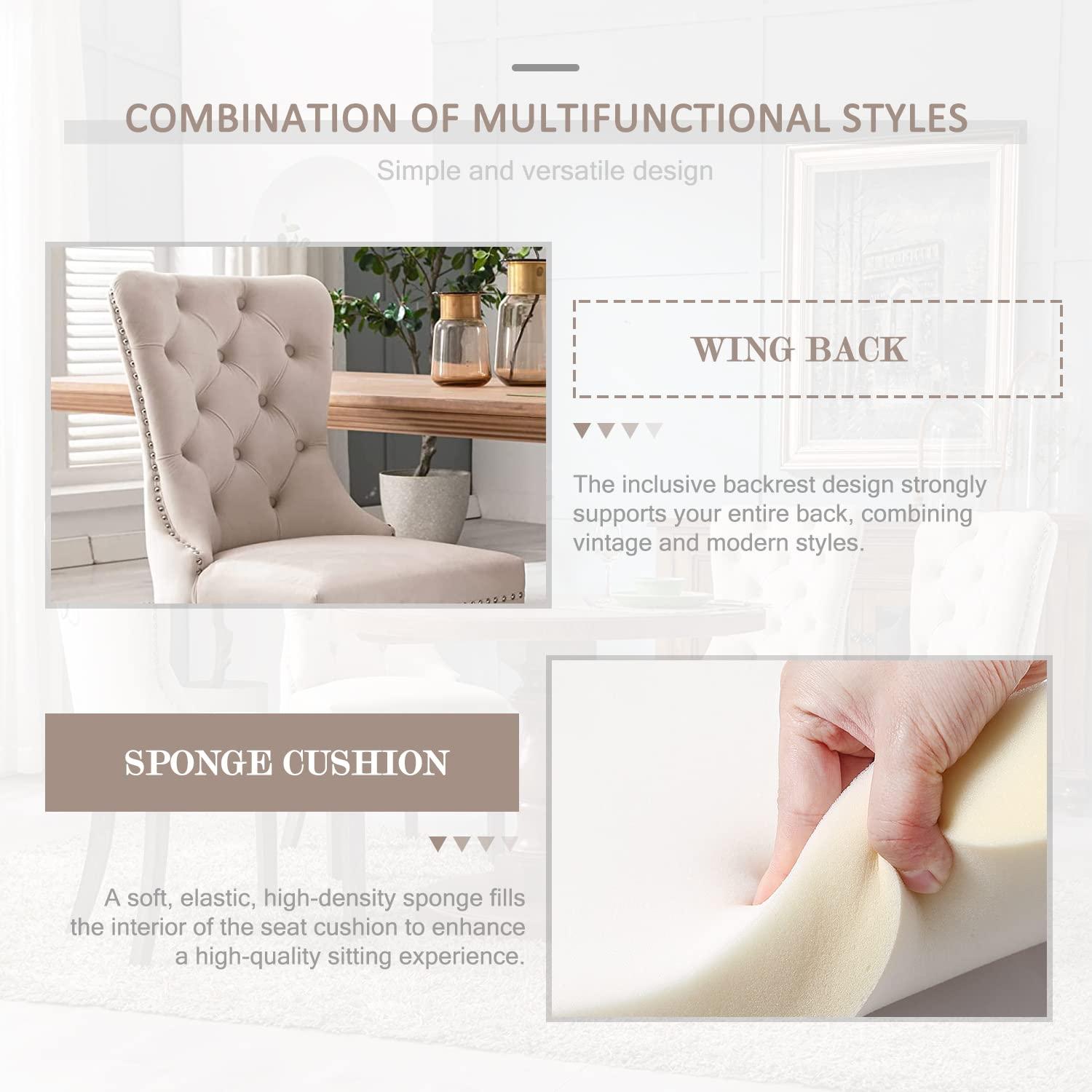 Velvet Upholstered Wing Back Dining Chair (Set of 6)