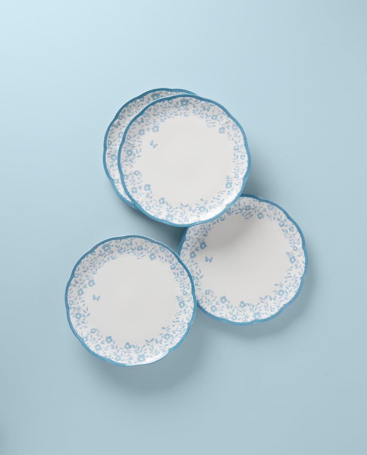 Cornflower Blue Porcelain Scalloped Edge Dinner Plates, Set of 4