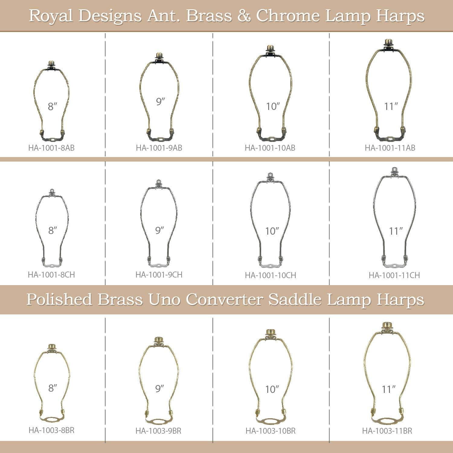 Royal Designs, Inc. Set of 2, 8 inch Polished Brass Lamp Shade Harp Holder with Lamp Finial, DIY Repair/Replacement, Heavy Duty, for Table/Floor Lamps