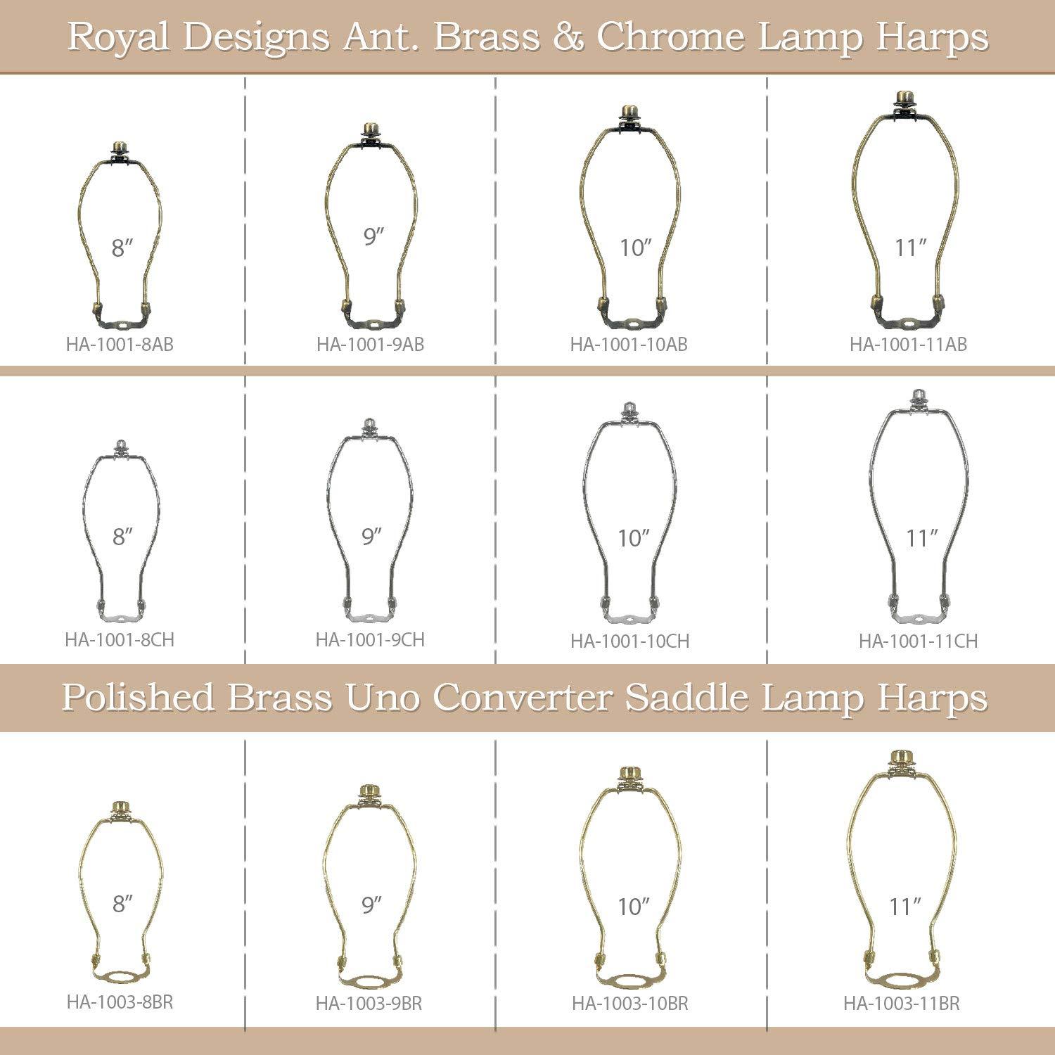 Royal Designs, Inc. Set of 2, 8 inch Polished Brass Lamp Shade Harp Holder with Lamp Finial, DIY Repair/Replacement, Heavy Duty, for Table/Floor Lamps