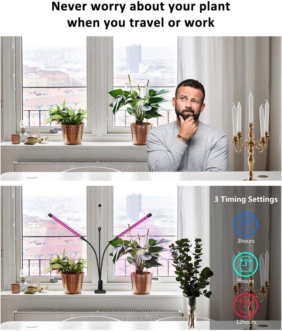 bseah Grow Light Plant Lights for Indoor Plants, Clip-On Full Spectrum Plant Grow Lights, Auto ON & Off Timer 3/9/12H, Dimmable Brightness & 3 Light Modes