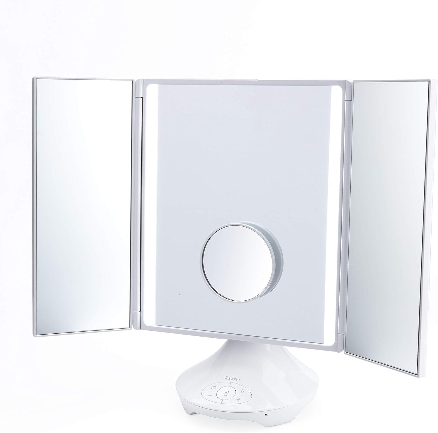 Luxe 10x Magnification White Bluetooth Makeup Mirror with LED Lighting