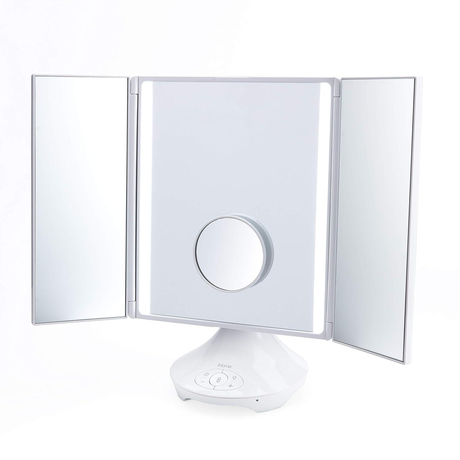 iHome Beauty REFLECT TRIFOLD Vanity Speaker with Bluetooth Audio, Hands-Free Speakerphone, LED Lighting, Siri and Google Support, and USB Charging