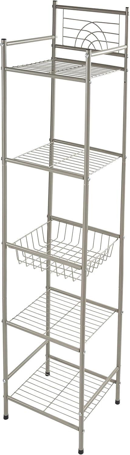 Satin Nickel 5-Tier Freestanding Bathroom Storage Shelf