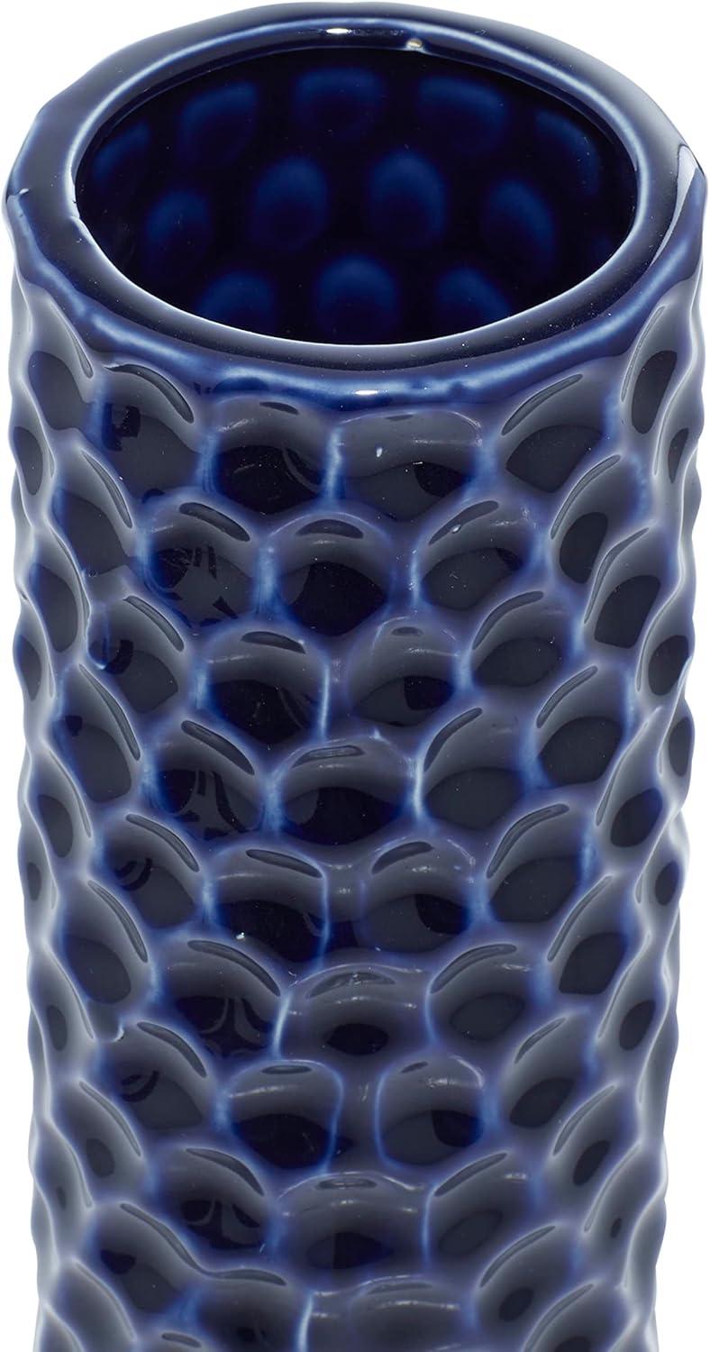 DecMode 3"W, 12"H Dark Blue Ceramic Vase with Varying Patterns, Set of 3