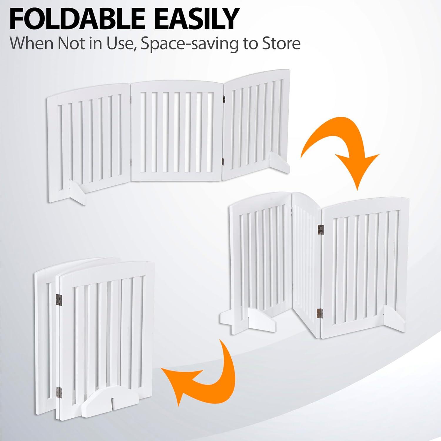 Dog Gate Pet Gate Indoor for Stairs Doorways 82x24 Inch 4 Panels Dog Fence Extra Wide Wooden