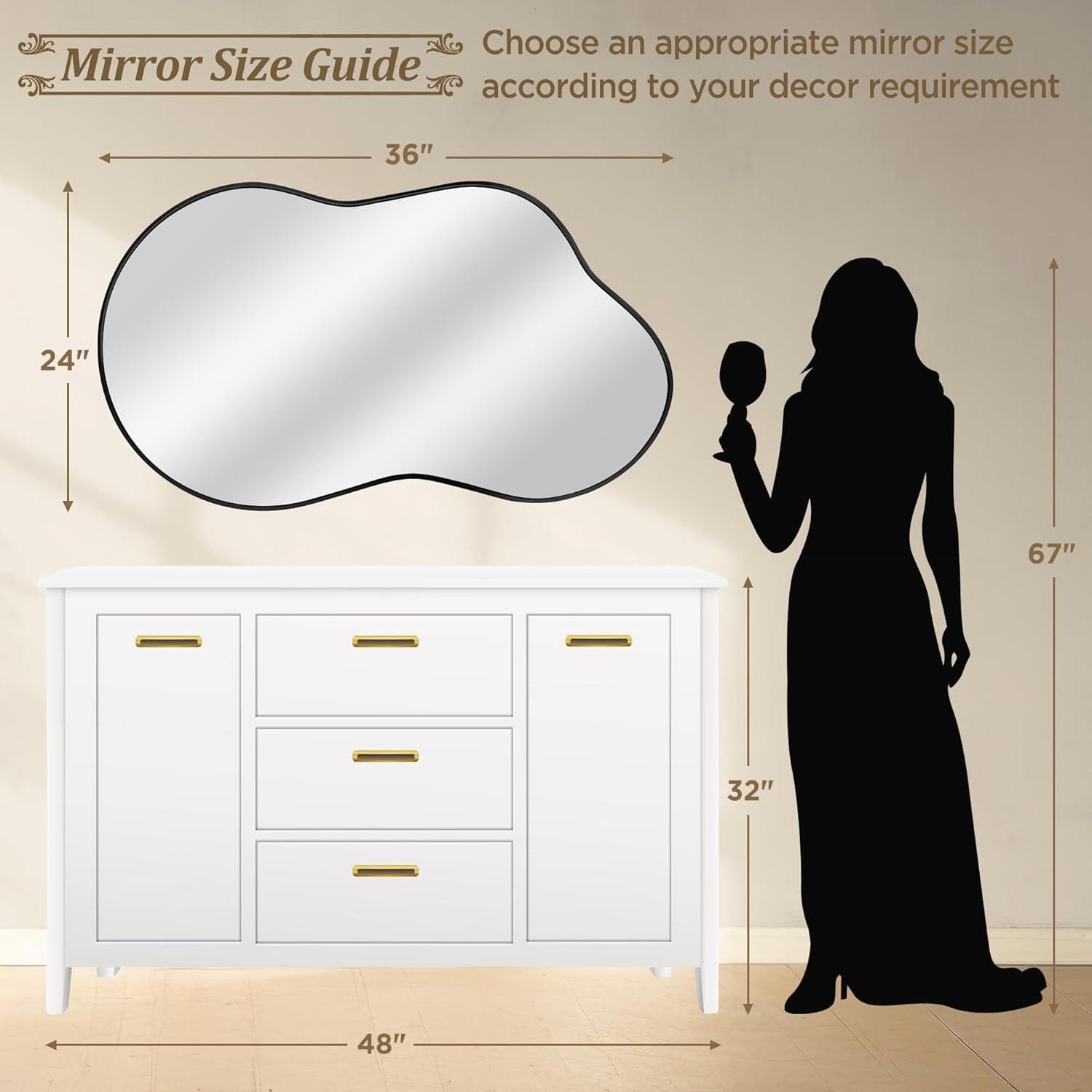 Funtouch Irregular Wall Mirrors 24"x 36" Cloud Shaped Mirrors for Bathroom, Aluminum Alloy Frame Black
