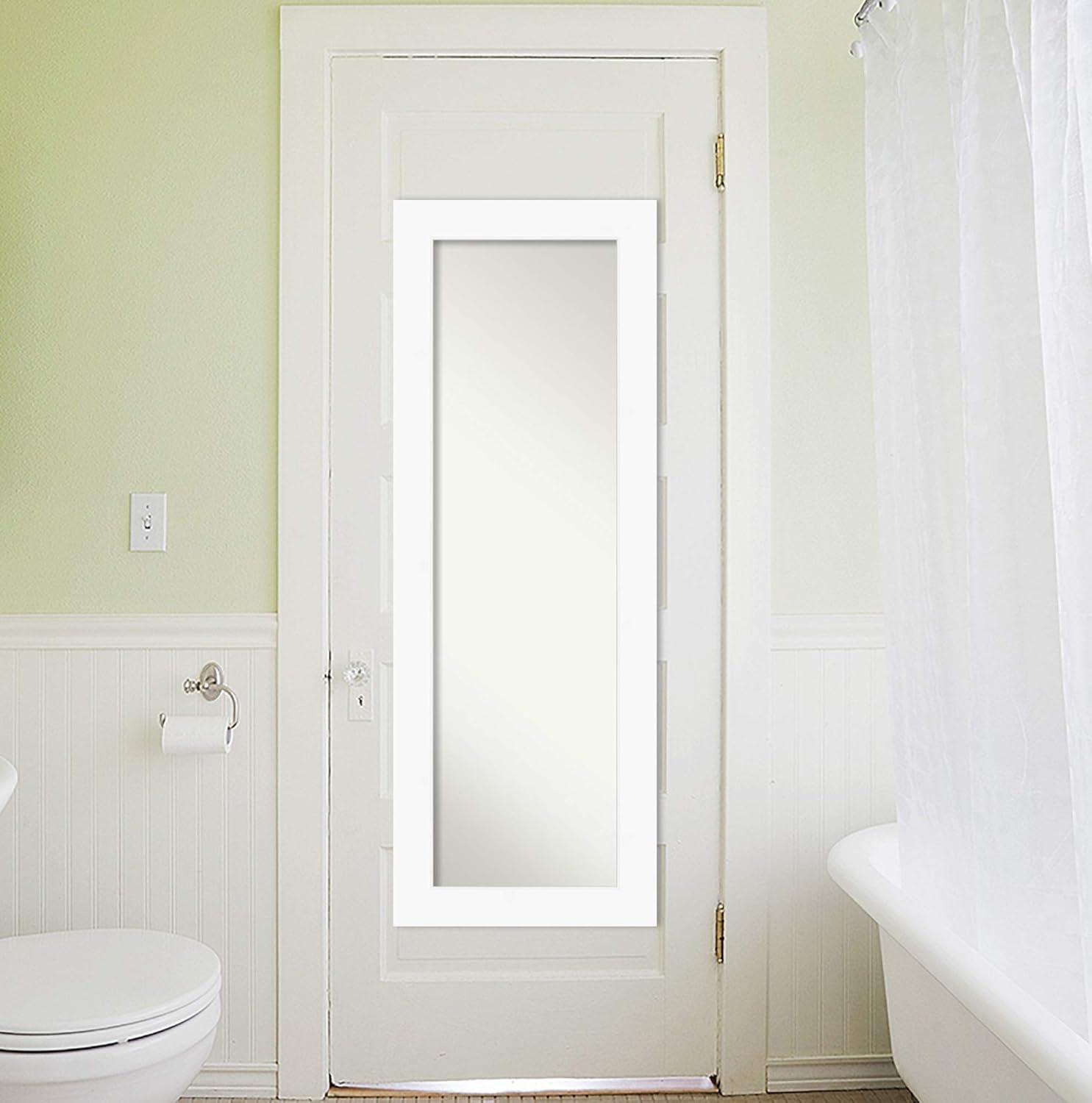 18" x 52" Flair Framed On the Door Mirror Soft White - Amanti Art: Modern Rectangle, Polystyrene Frame, No Assembly Required