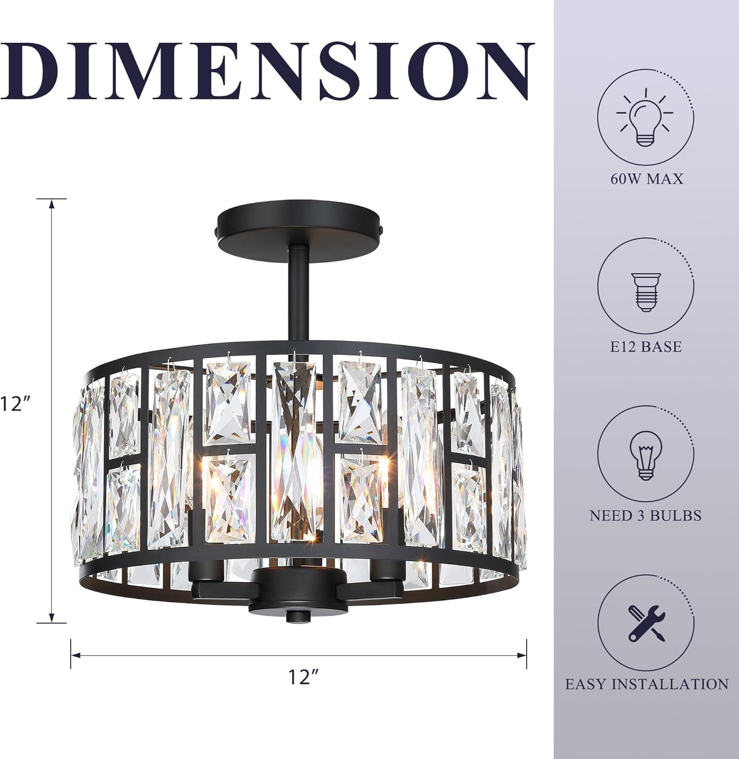 Mercer41 Kyersten 12" 3-Light Crystal Semi Flush Mount