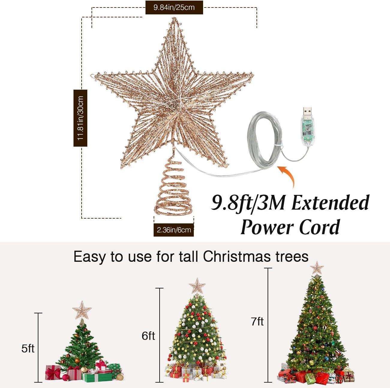 Rose Gold Lighted Star Christmas Tree Topper with Remote