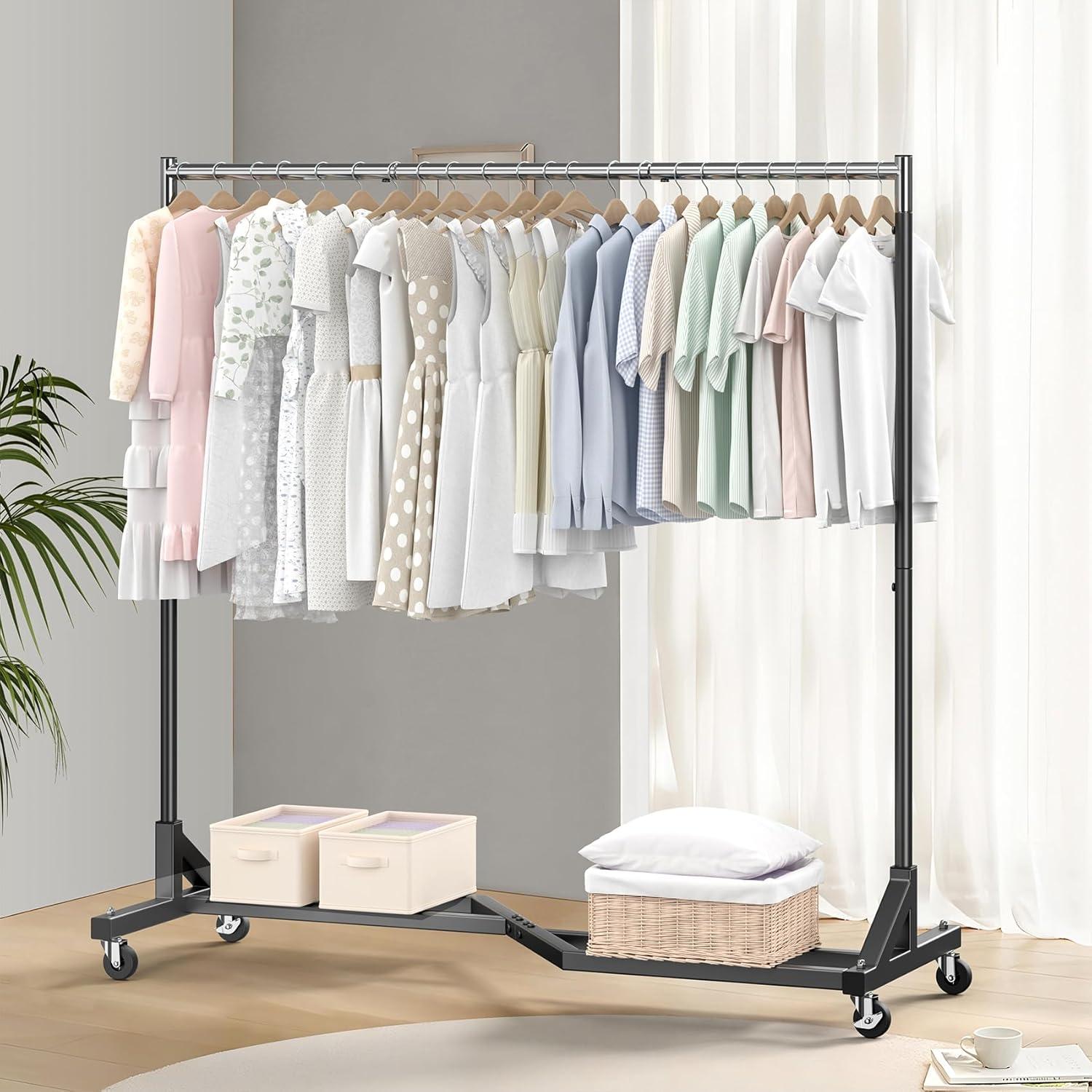 Mr IRONSTONE 400 lbs Heavy Duty Garment Rack, Rolling Clothes Hanger Rack with Wheels, Home Portable Bedroom Closet Clothing Rack, Black