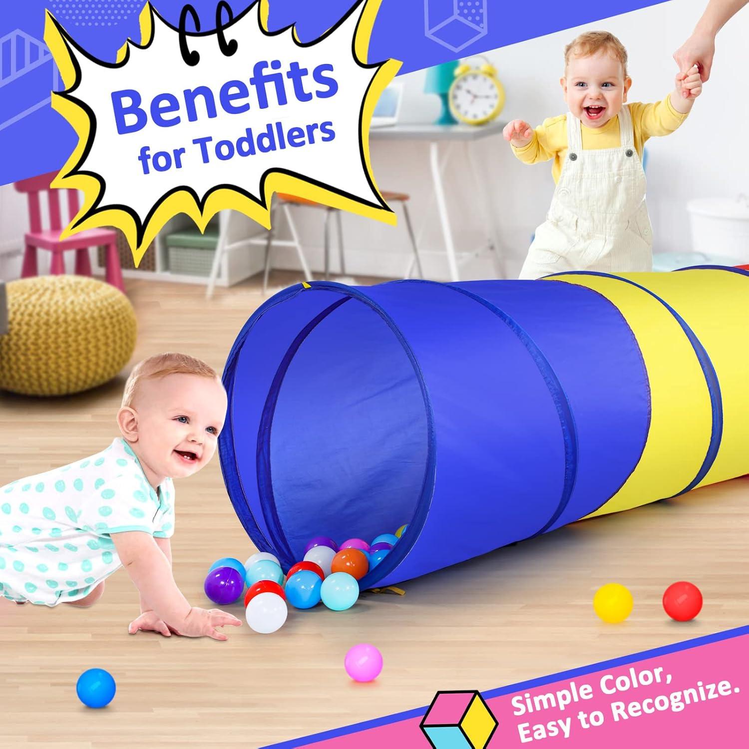 PigPigPen Pop Up Play Tunnel Tent for Toddlers Babies or Dogs, Indoor & Outdoor Toys for Kids Backyard Playset. (Red,Yellow,Blue)