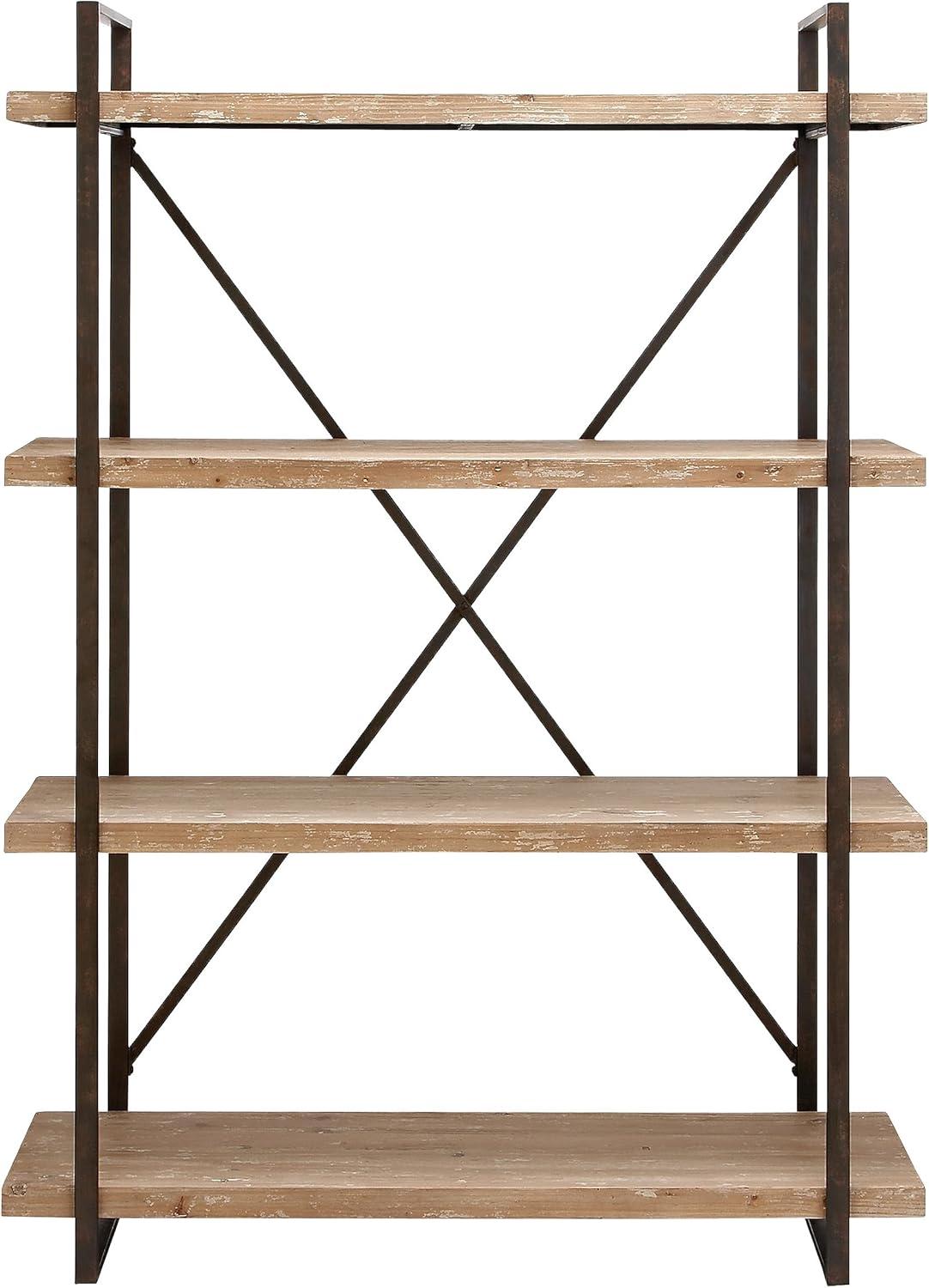 Rustic Industrial 67" Tall Brown Fir Wood 4-Tier Shelving Unit