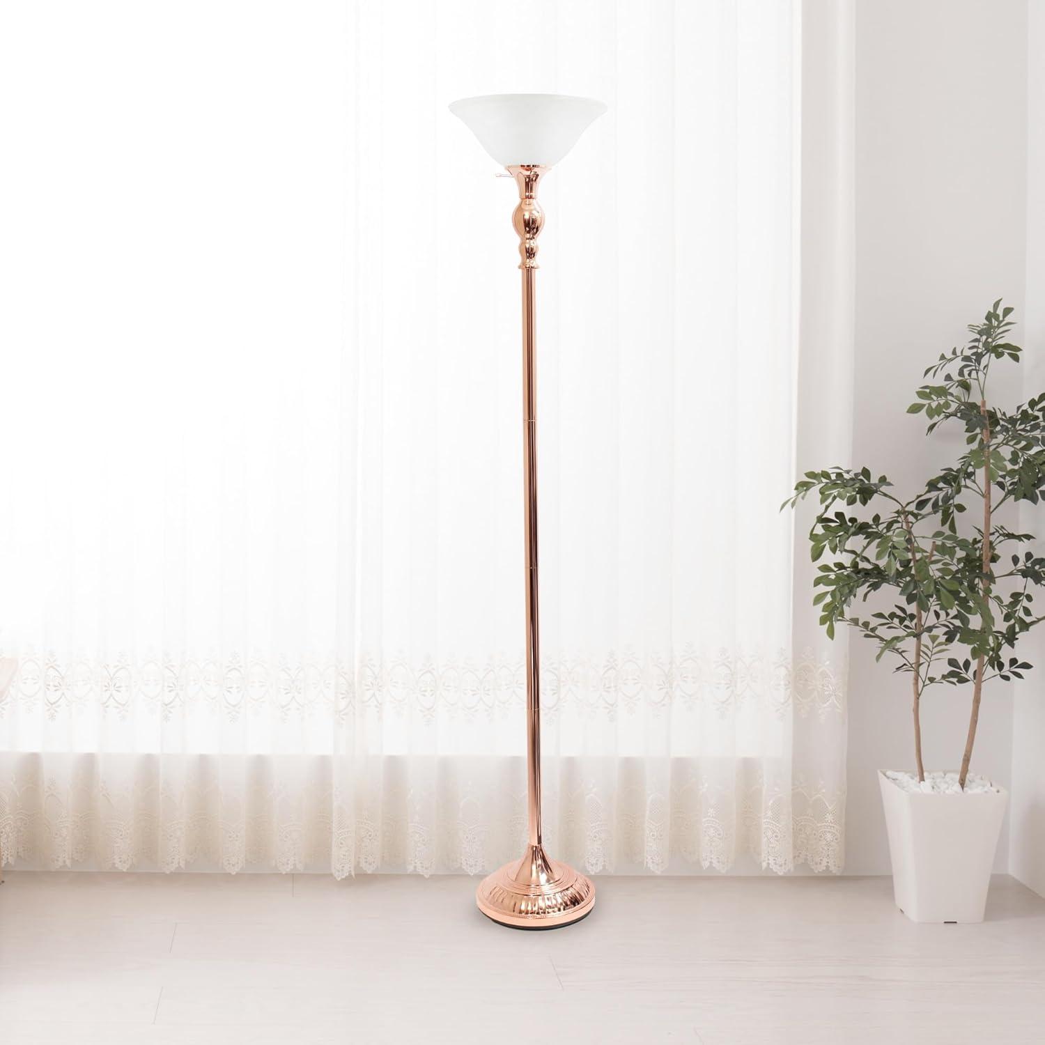 1-Light Torchiere Floor Lamp with Marbleized Glass Shade - Elegant Designs