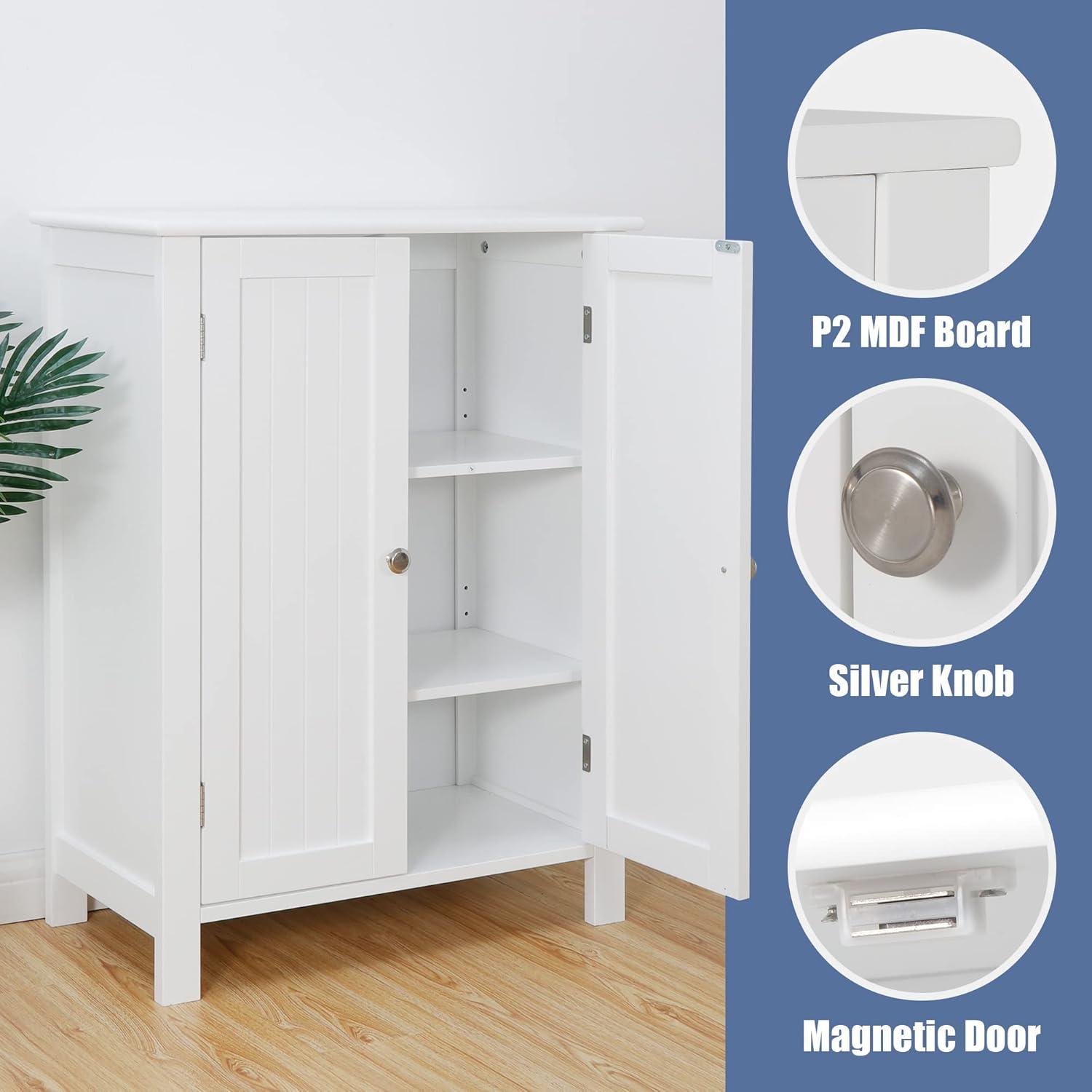 White MDF Bathroom Floor Cabinet with Adjustable Shelves