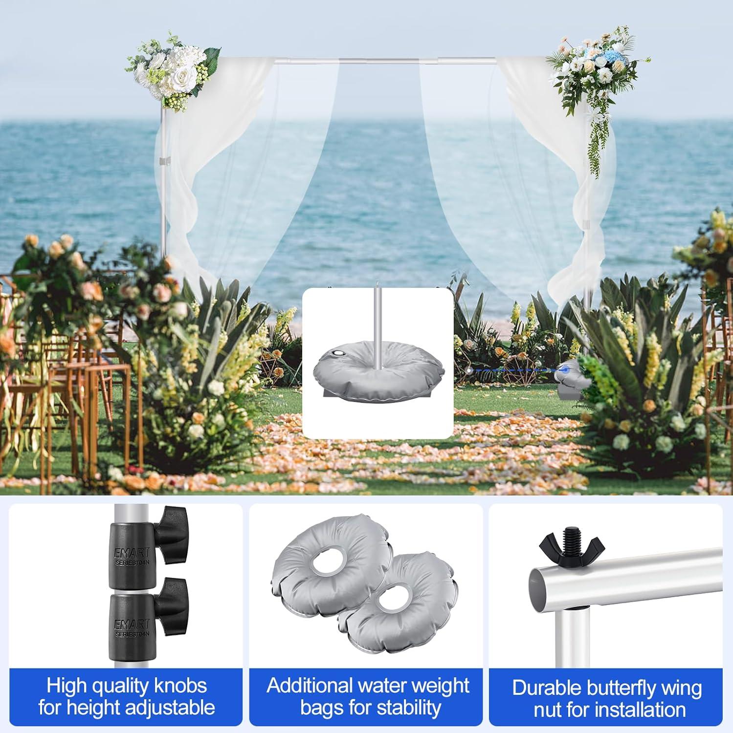 EMART Backdrop Stand, 6.5x10 ft Adjustable Photo Background Pipe and Drape Photography Kit with Heavy Duty Metal Flat Base for Parties, Wedding, Video Studio, Birthday - White