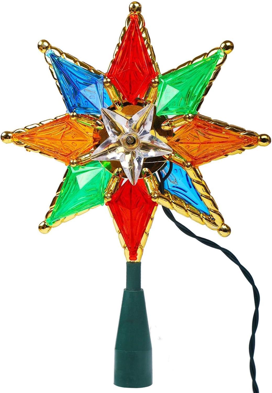 Twinkle Star Lighted Christmas Tree Topper, Colorful 8-Point Star Xmas Star Treetop with 10 Incandescent Lights, Holiday Christmas Tree Decorations