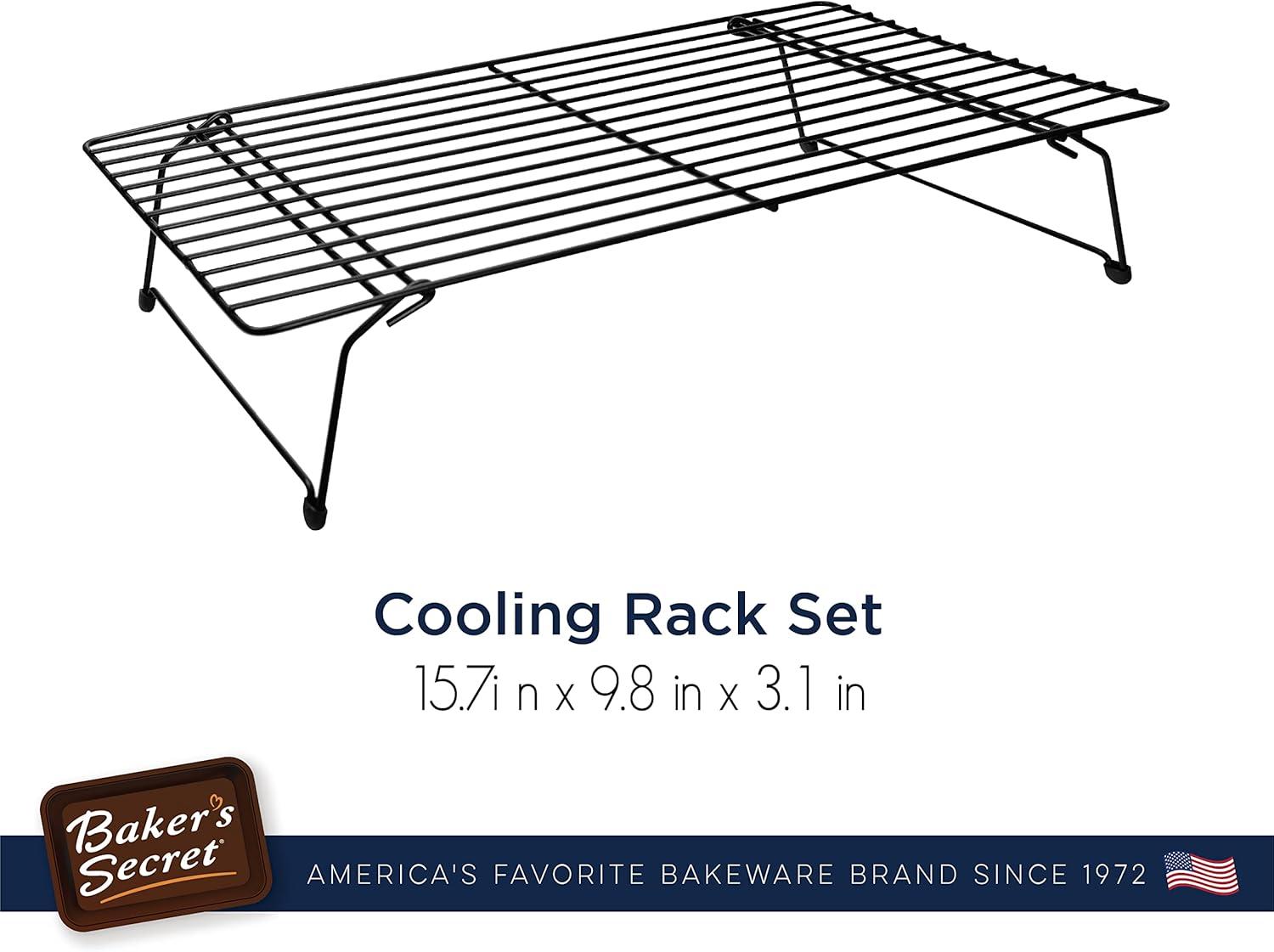 Baker's Secret Non-stick Set of 3 Cooling Rack Set 15.7"x9.8" Dark Grey Essentials Line Carbon Steel