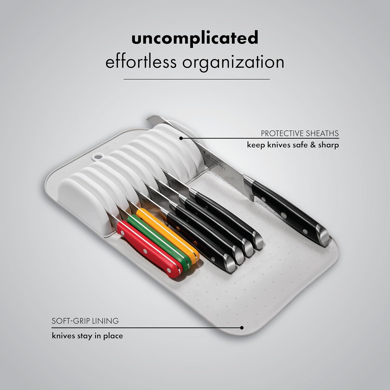 madesmart Classic Large Knife Mat Soft-Grip, Non-Slip Drawer, Long-Lasting Home Organization, BPA Free, White