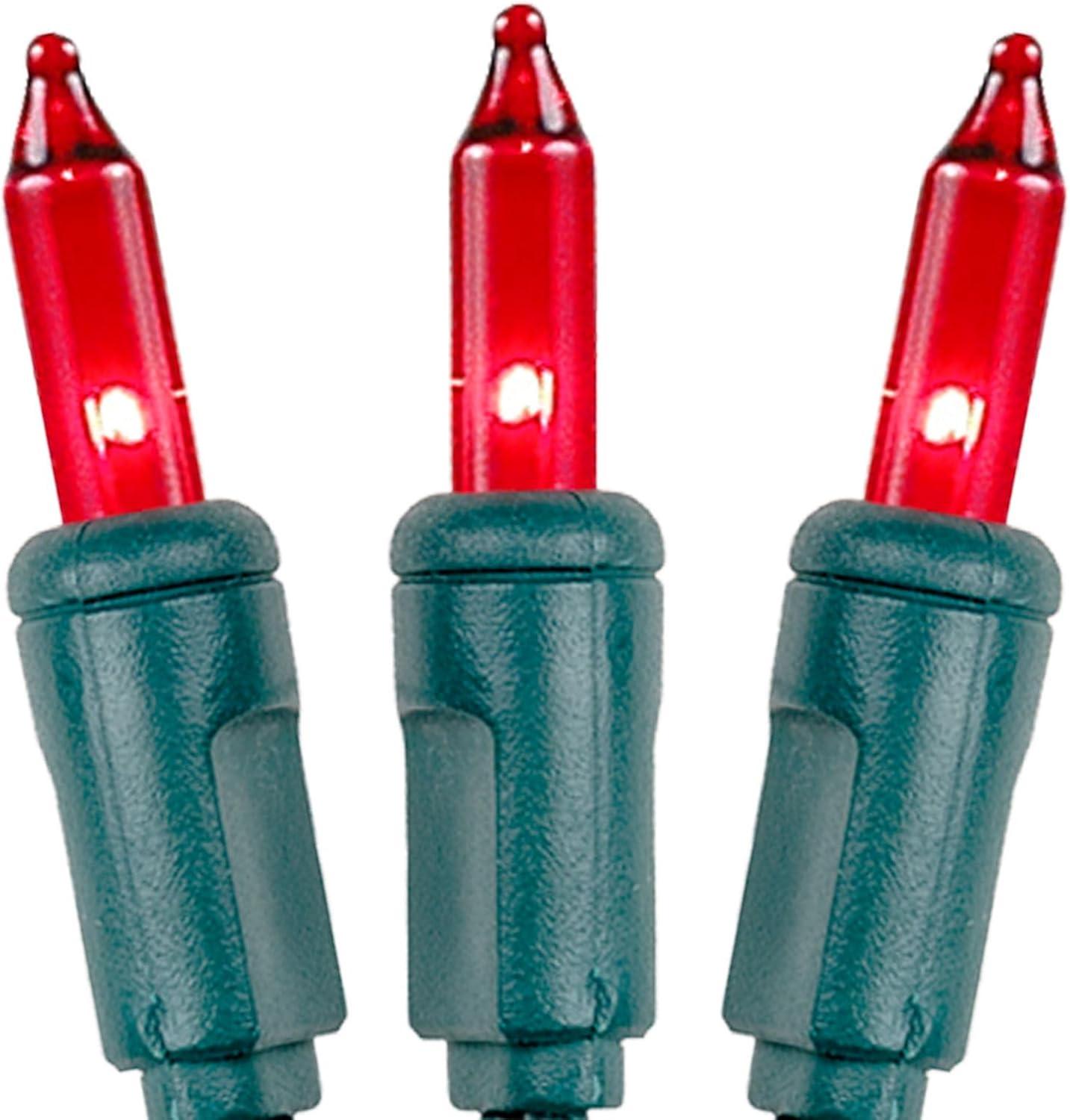 Novelty Lights Red 50 Light Incandescent Mini Christmas String Lights Green Wire 11 Feet