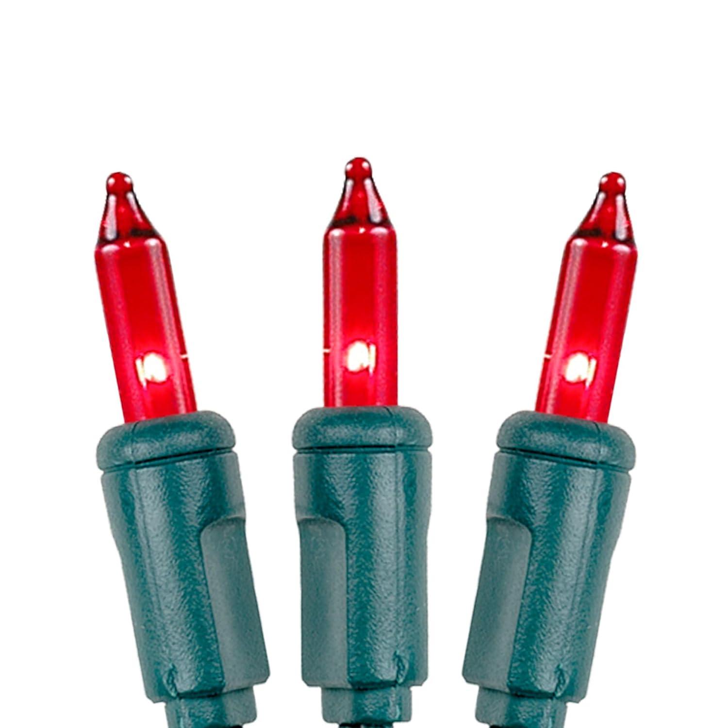 Novelty Lights Red 50 Light Incandescent Mini Christmas String Lights Green Wire 11 Feet