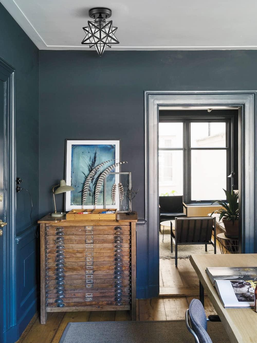 Industrial Moravian Star 8-Inch Clear Glass and Metal Ceiling Light