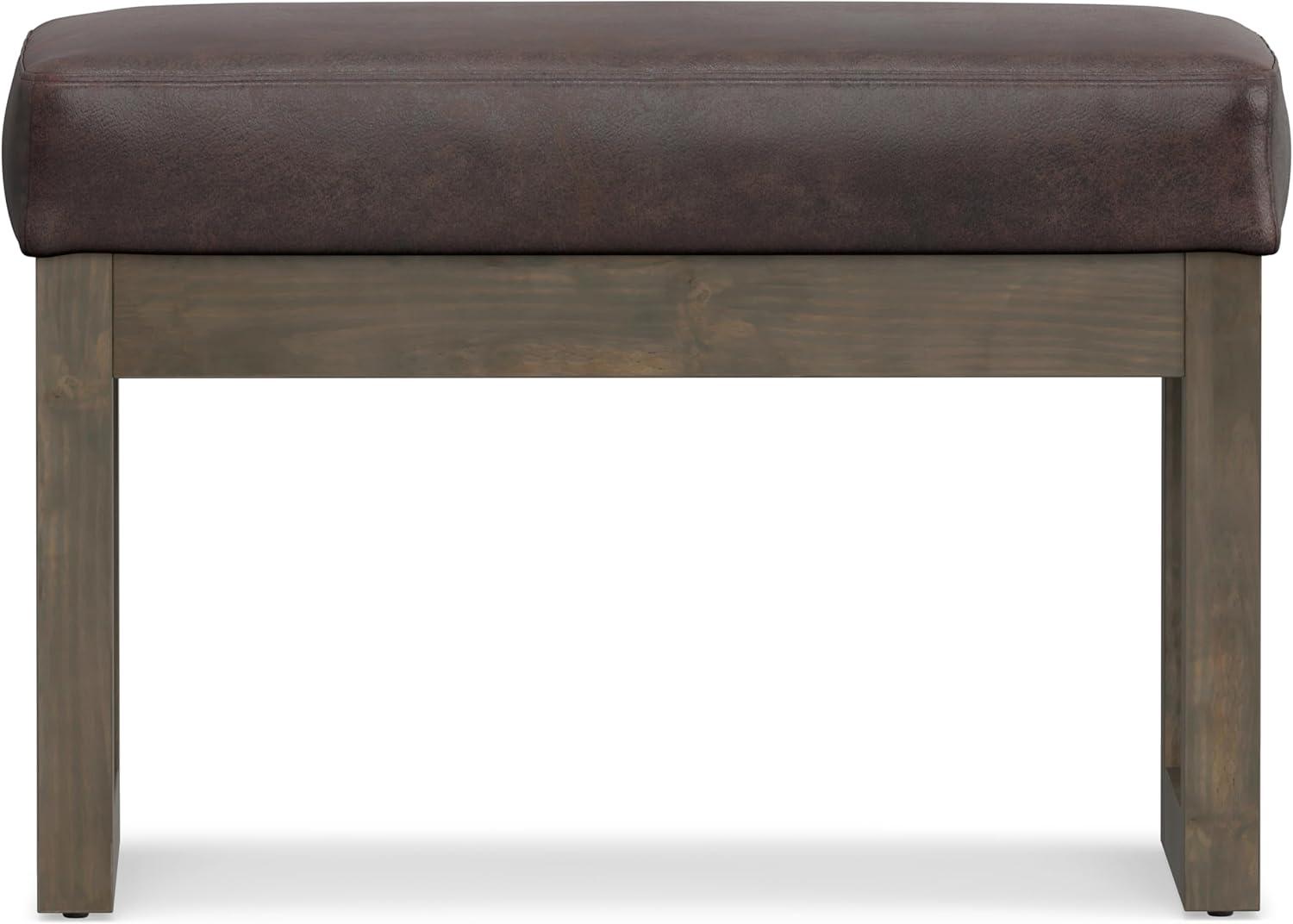 Simpli Home Milltown Ottoman Bench with Upholstered Seat and Solid Wood Frame