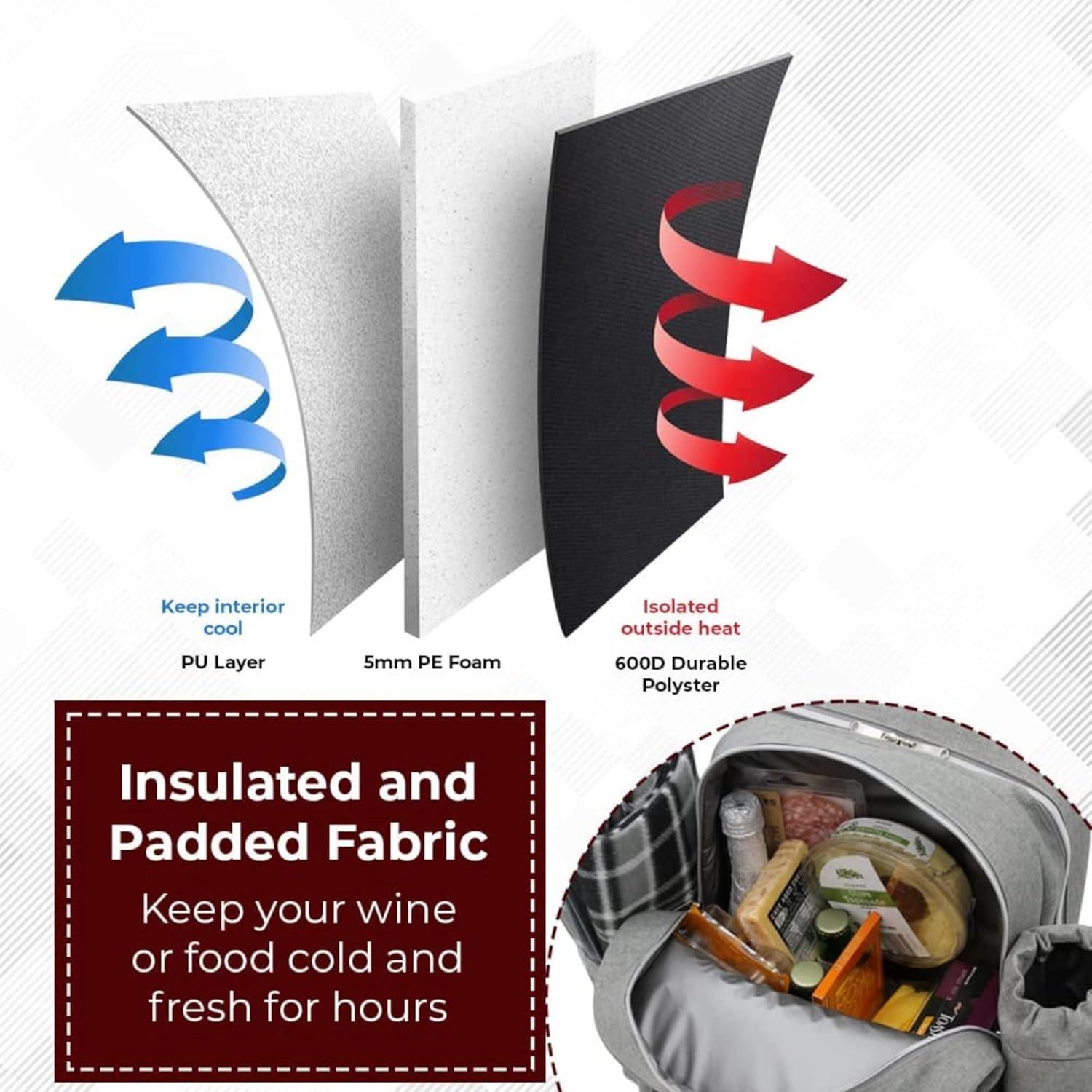 Picnic Backpack For Adventures, 12-In-1 Insulated Picnic Backpack For 4, Great Alternative To A Bulky Picnic Basket Set, Romantic Picnic Set For 4, Picnic Basket For 4, Picnic Bag