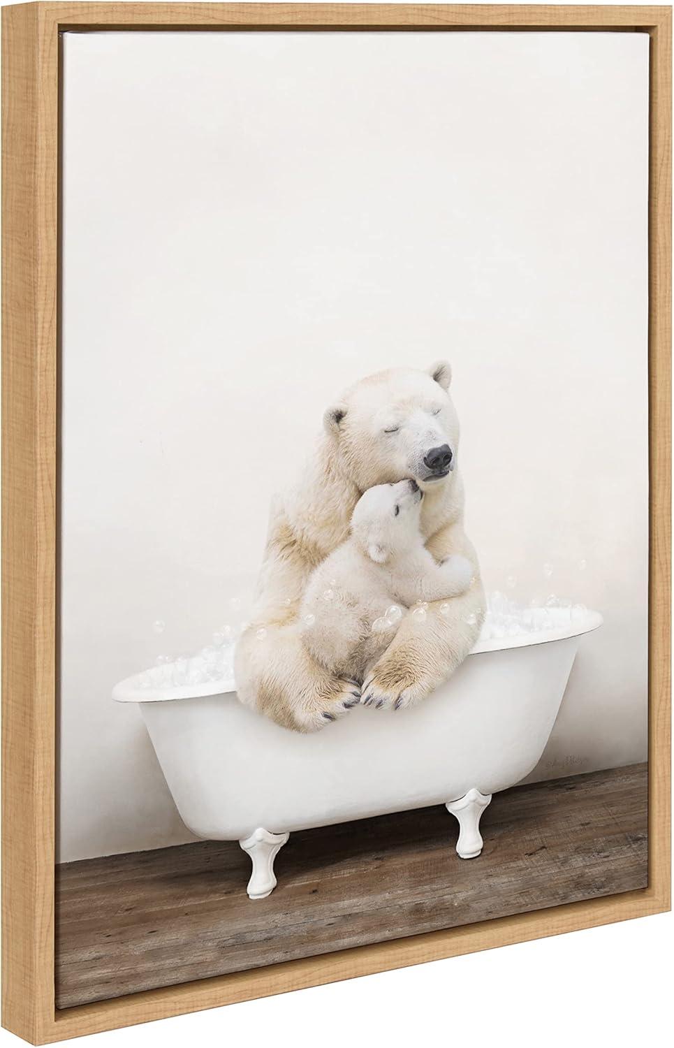 18" x 24" Sylvie Mother Baby Polar Bear Bath Framed Canvas by Amy Peterson - Kate & Laurel All Things Decor