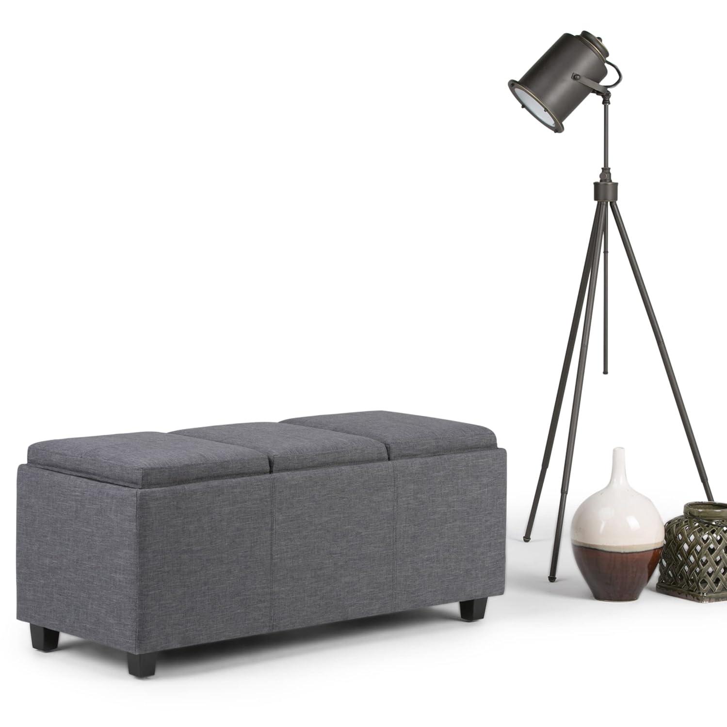 CAVINAS Linen Storage Ottoman Bench,Upholstered Ottoman with 3 Flip Over Serving Trays for Living Room,Bedroom,Slate Grey