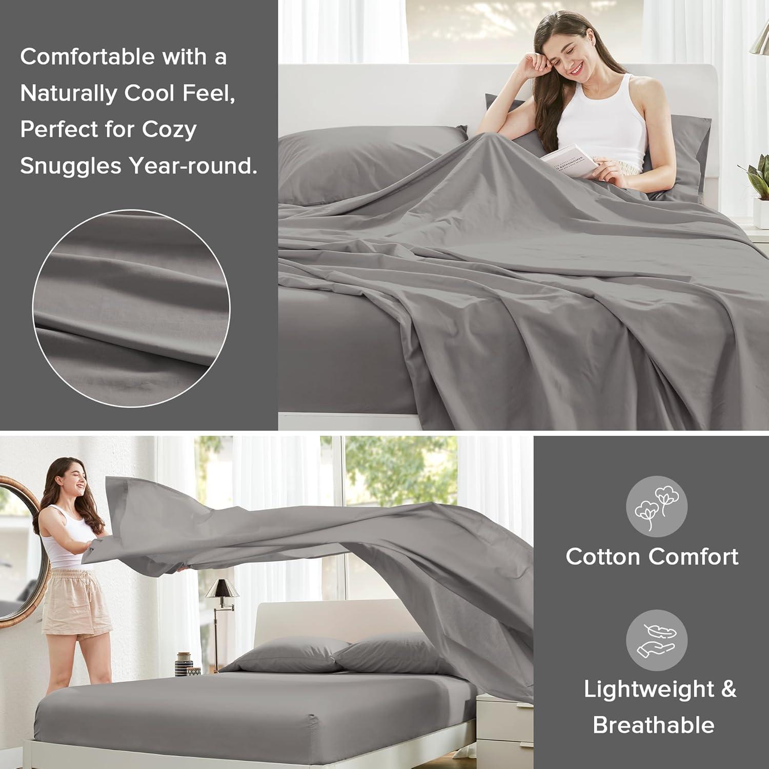 Regency Heights Cotton 144TC Queen 100% Cotton Solid Sheet Set in Dark Gray