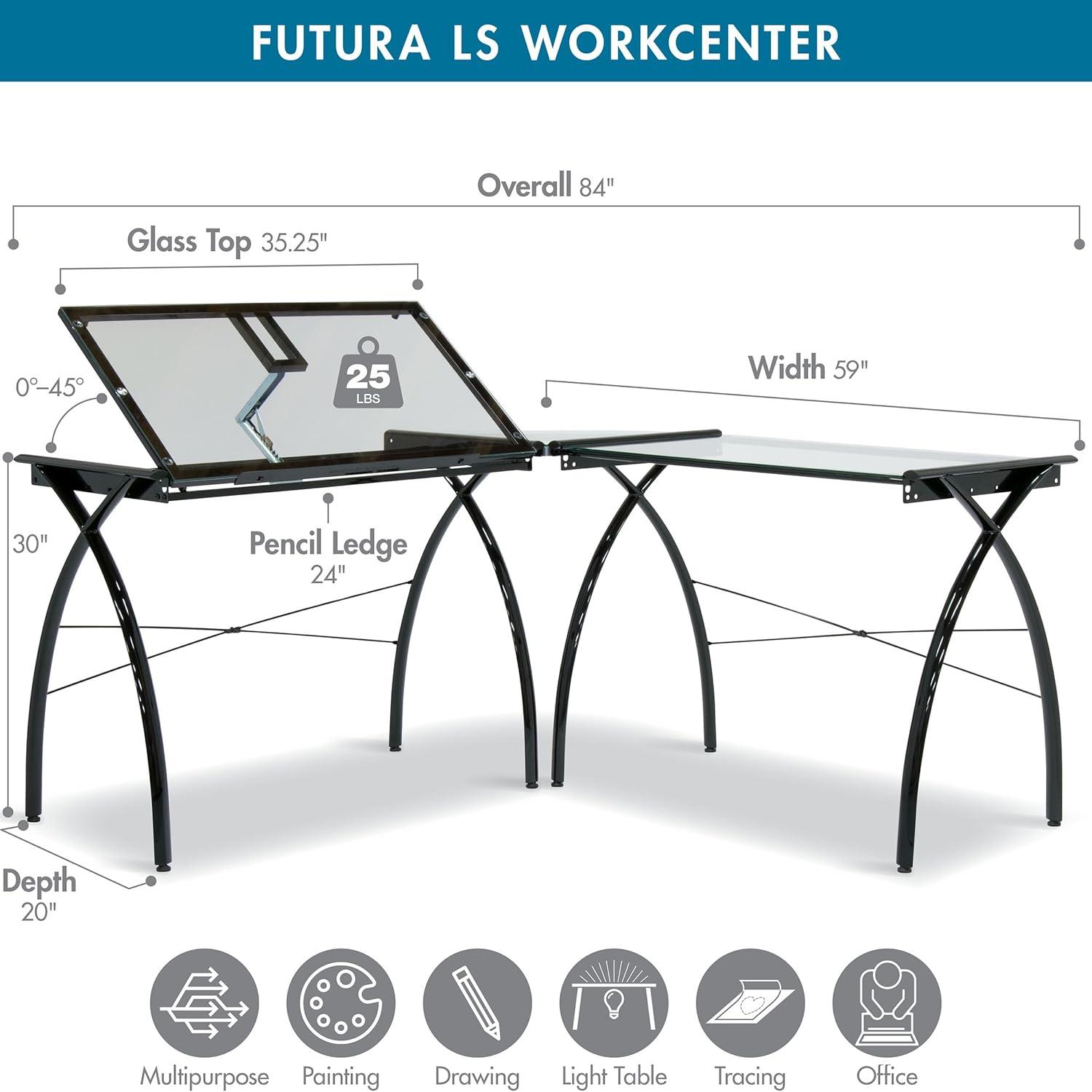 Inbox Zero Courson L-Shaped Glass Top Drafting Table